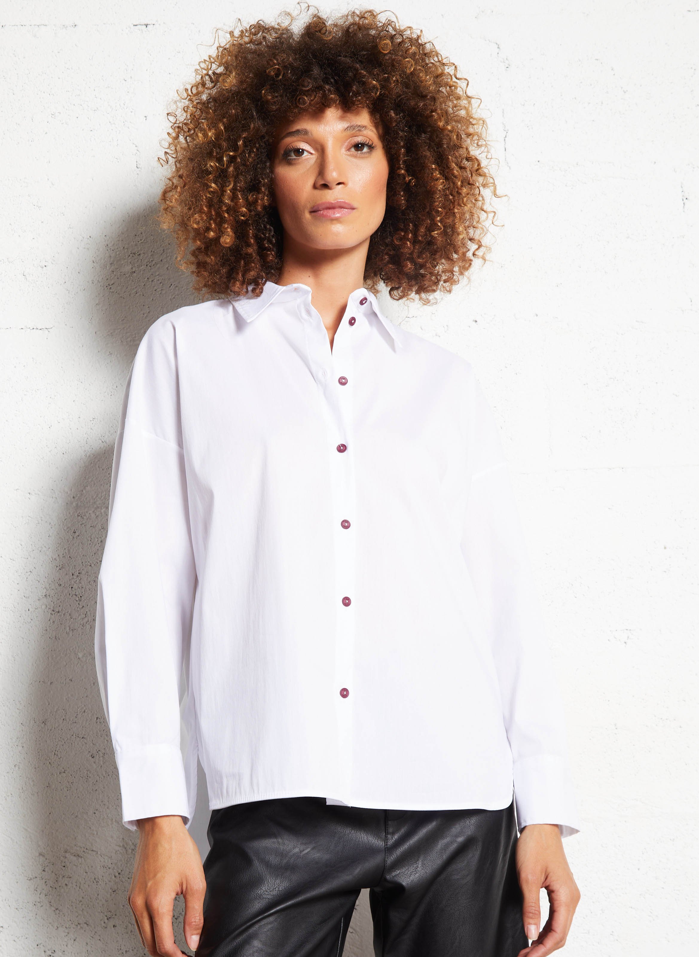 Chemise oversize col classique en coton mélangé PLEASE Blanc