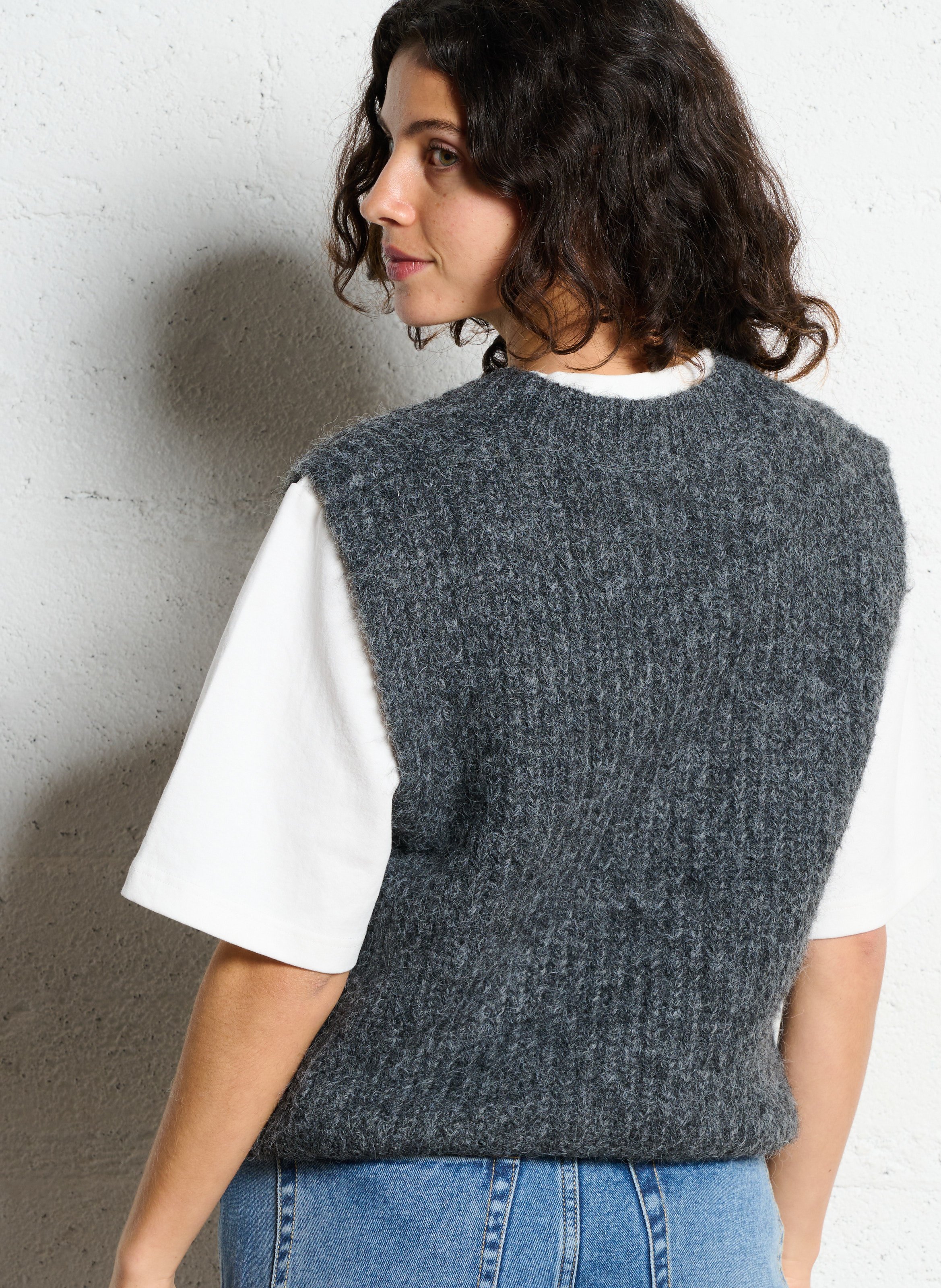 Pull col V sans manche SEE U SOON Argent