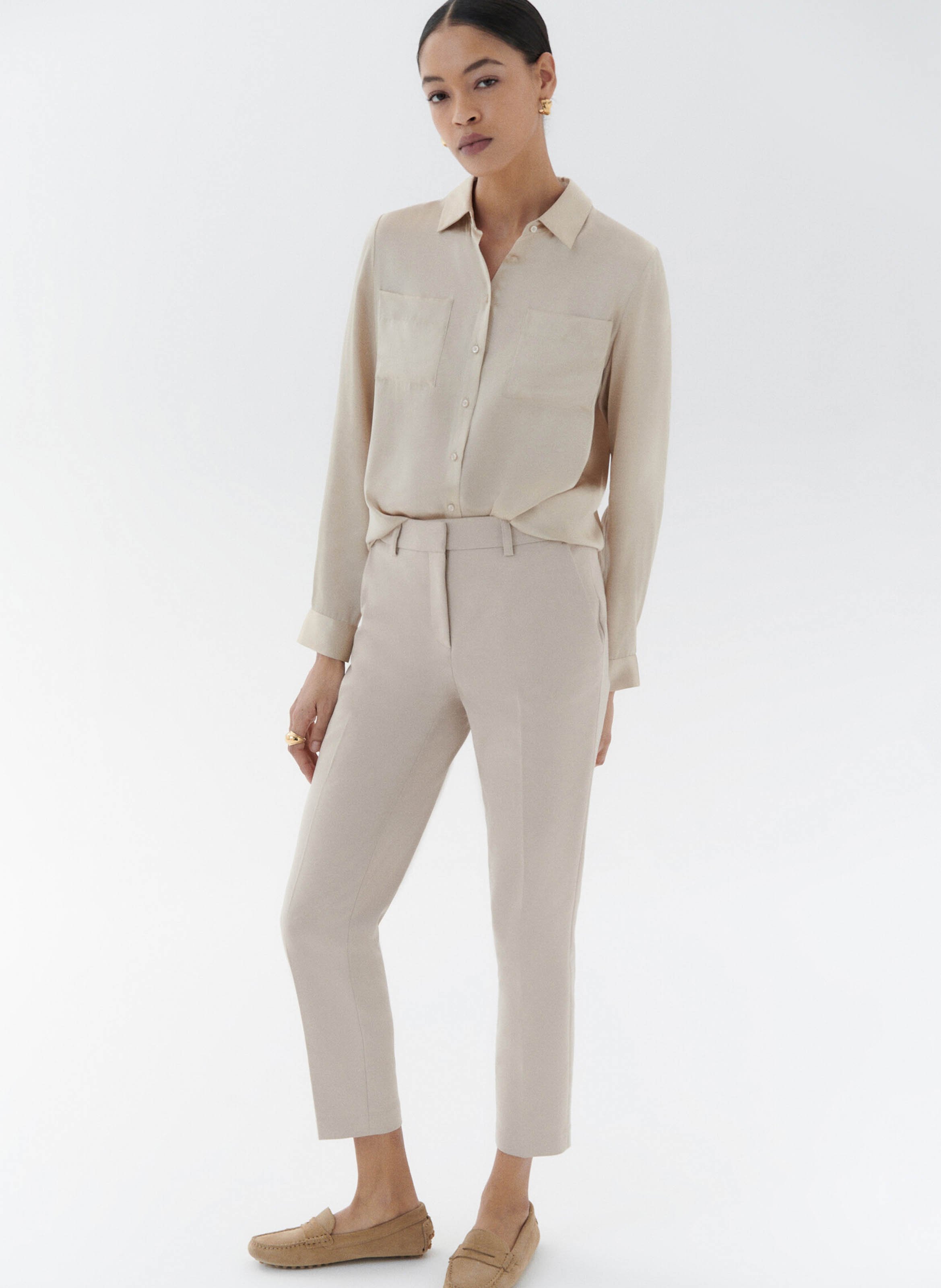 Tapered cotton-blend pants CAROLL Beige