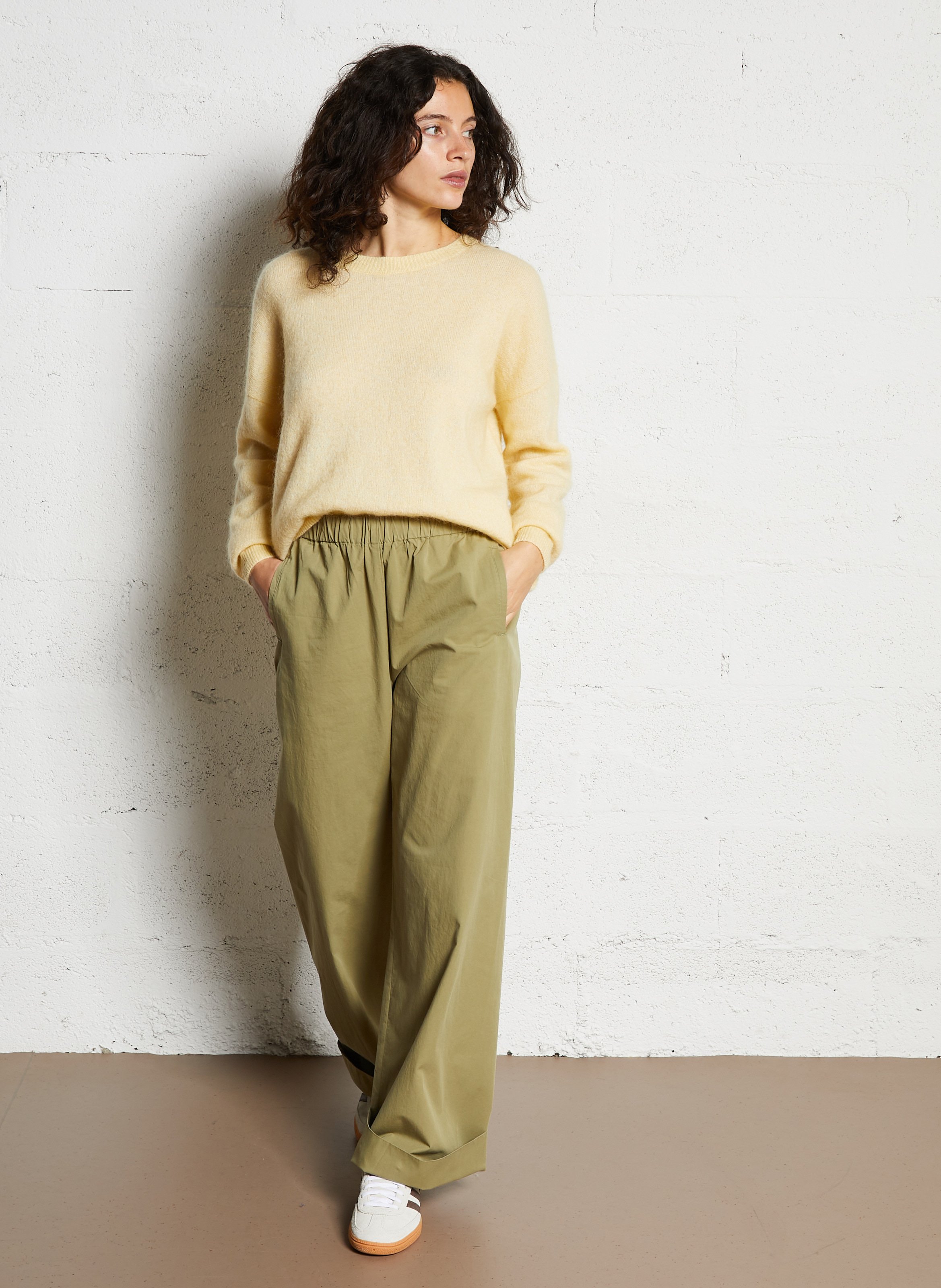 Oversized trui met ronde hals, wolblend JC SOPHIE Geel