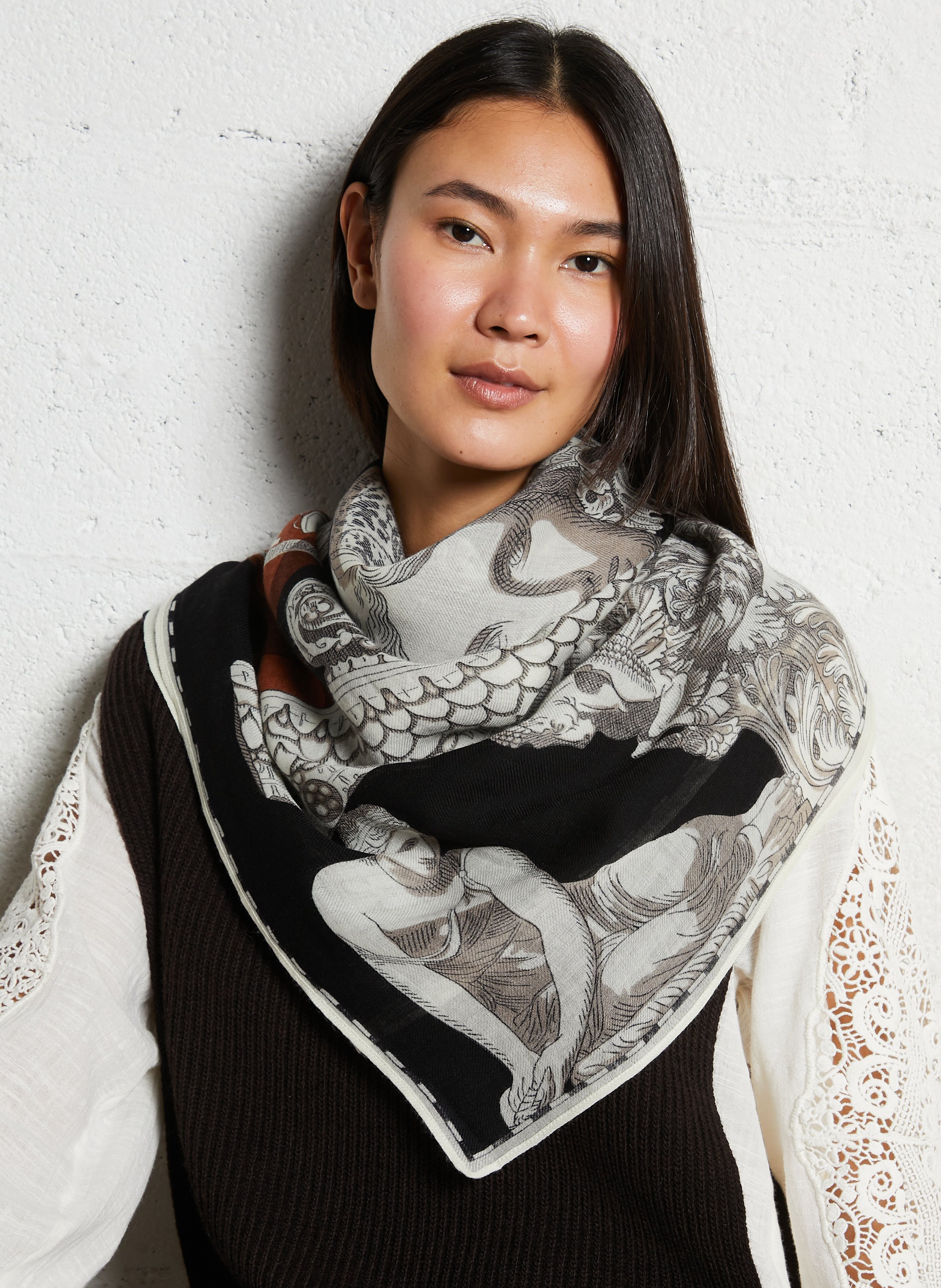 Bedruckter Wollfoulard INOUI EDITIONS Schwarz