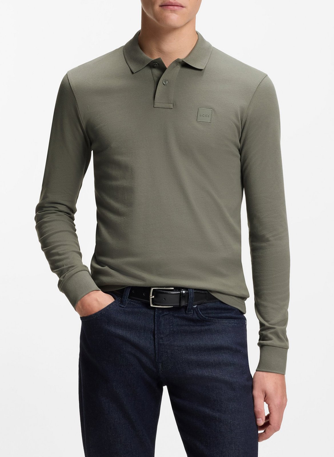 Polo à manches longues regular-fit en coton mélangé BOSS