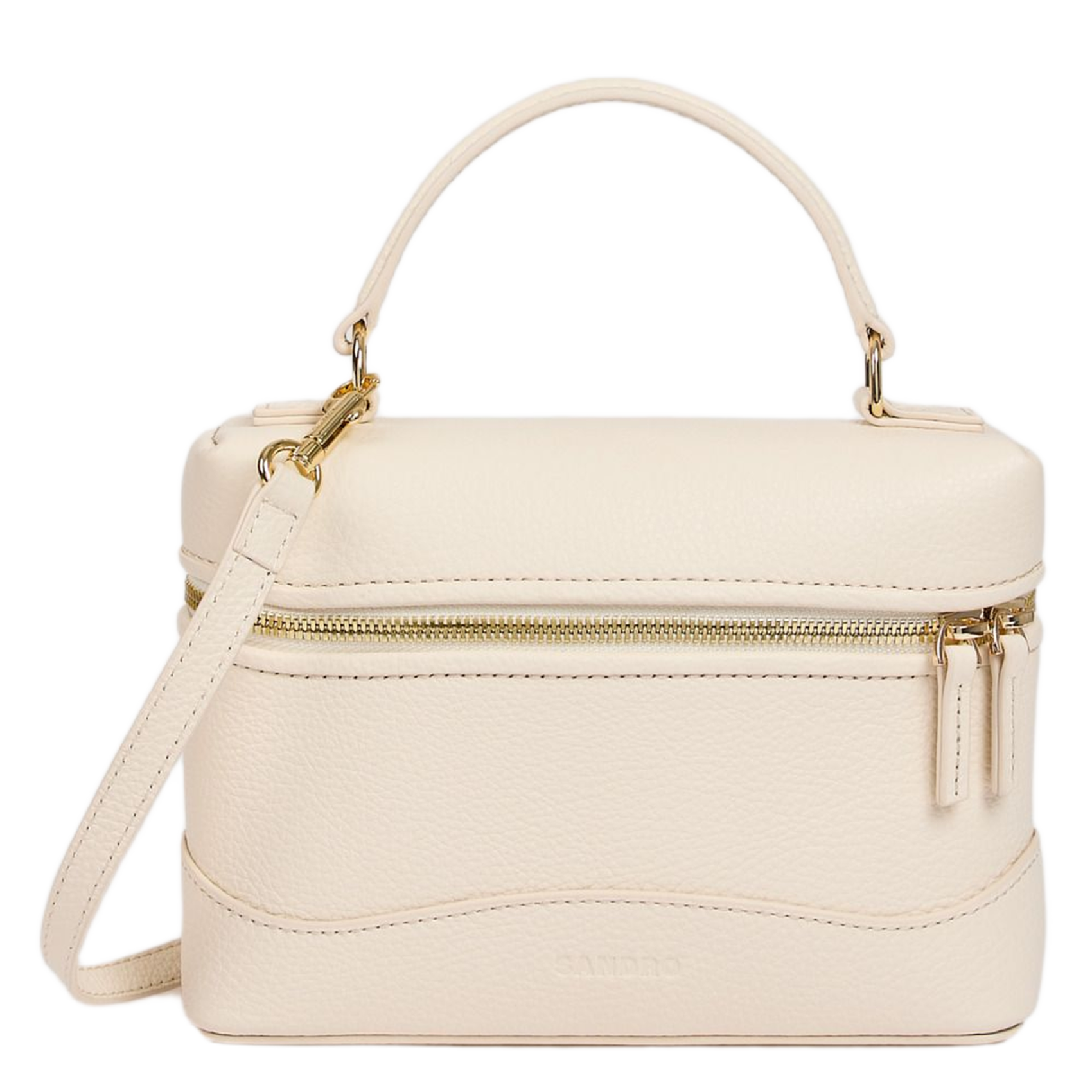 Sac bandoulière zippé en cuir grainé SANDRO Beige