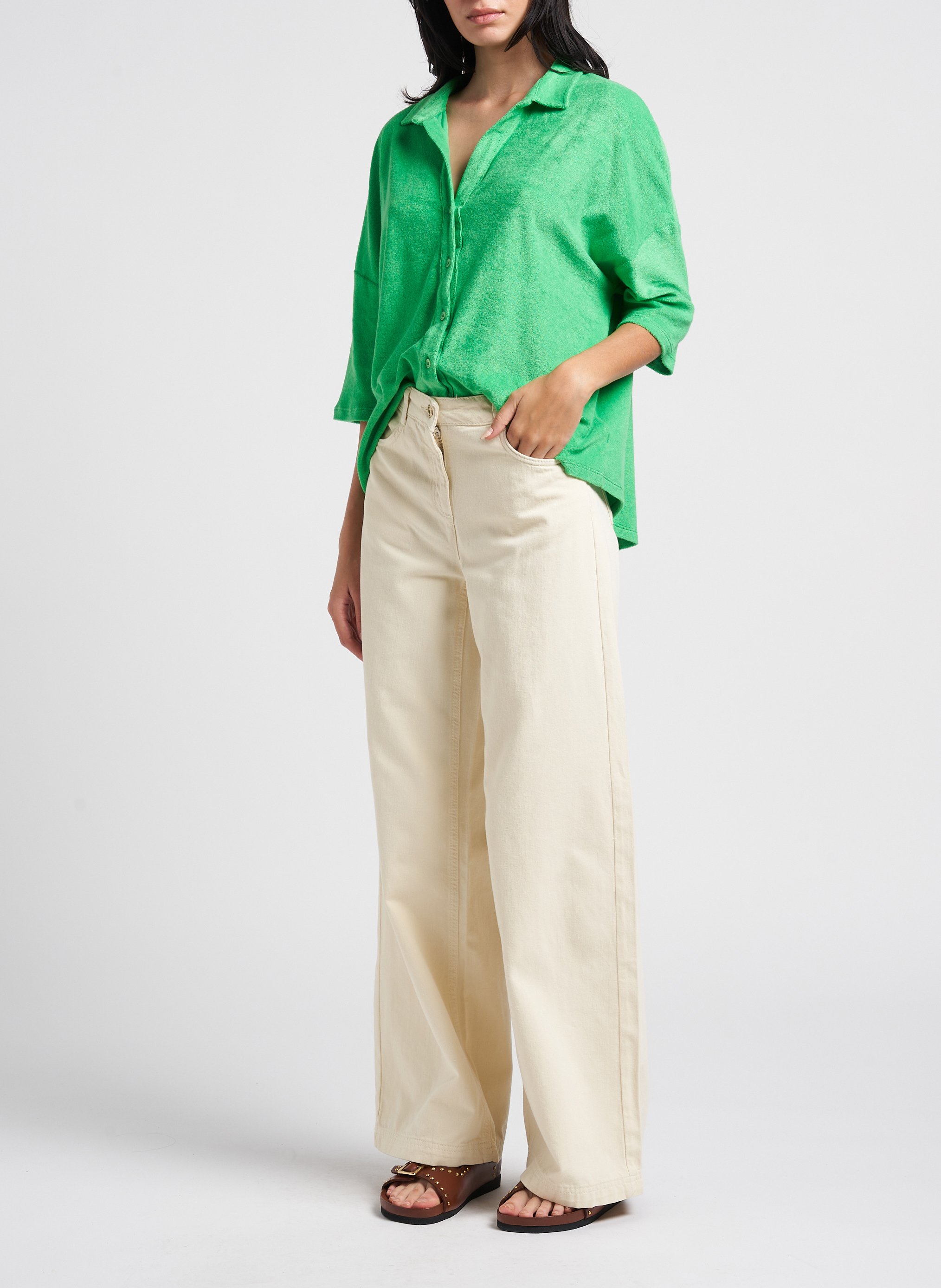 Top col classique en coton mélangé MAJESTIC FILATURES Vert