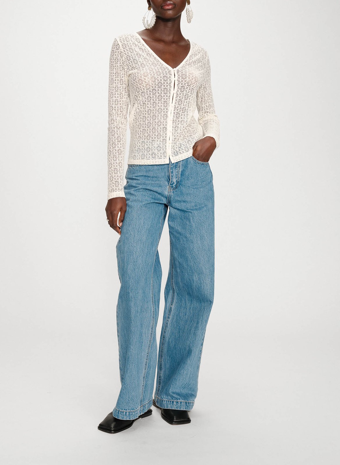 Tee-shirt col v ajusté en dentelle  GRACE ET MILA Blanc