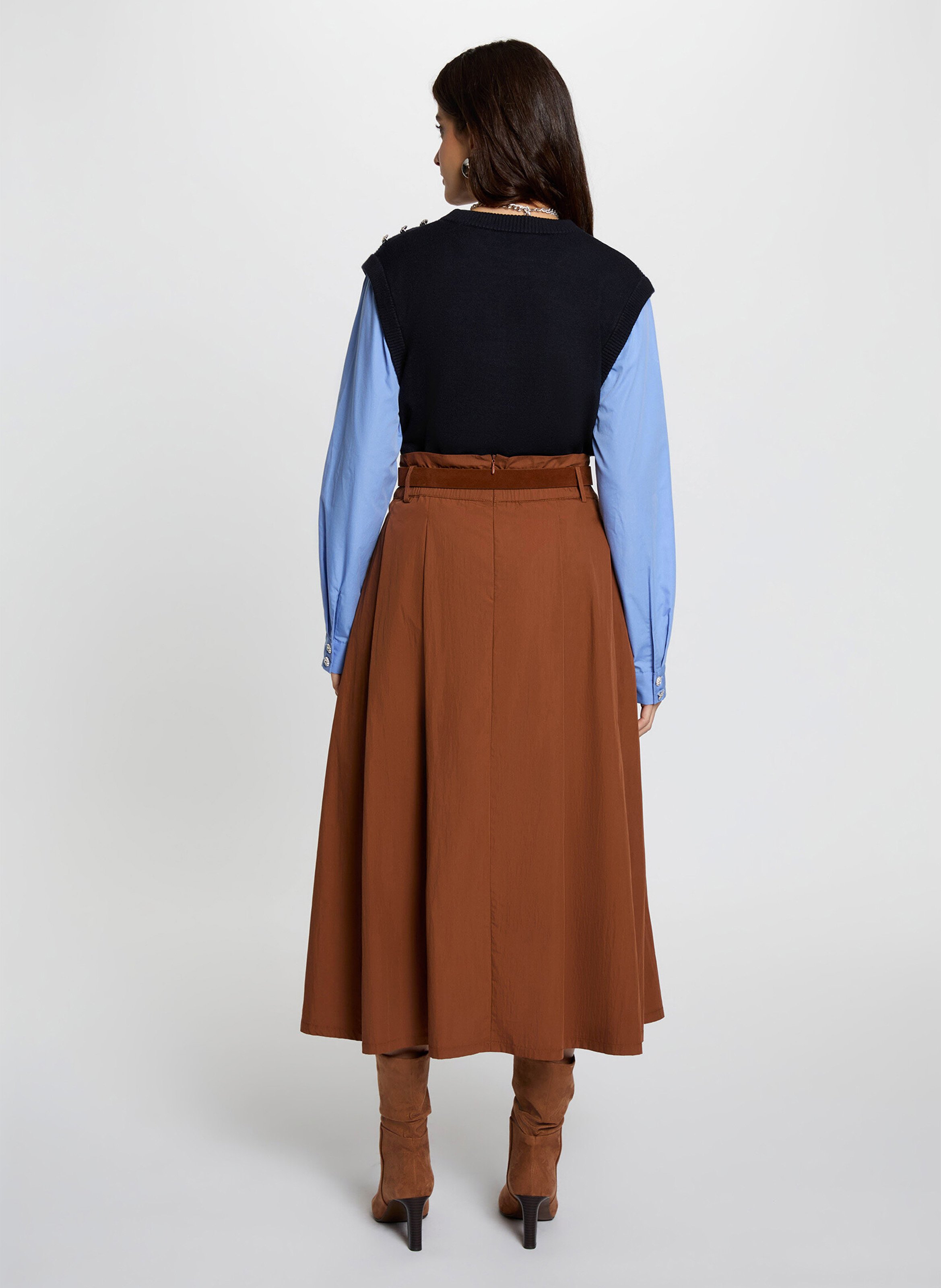 Flared Maxi Skirt with Belt MORGAN Brown