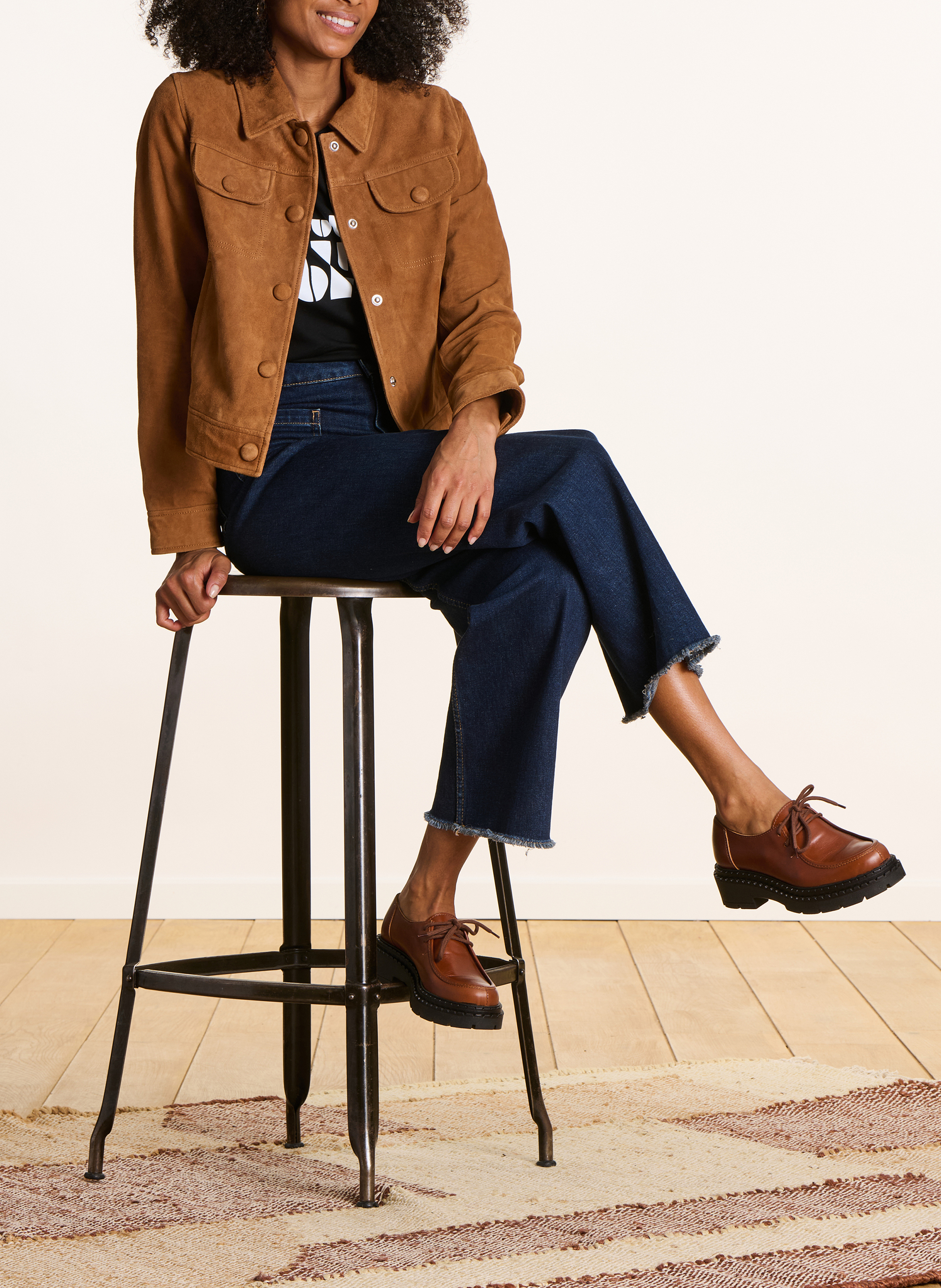 Veste col classique en cuir LA FEE MARABOUTEE Marron