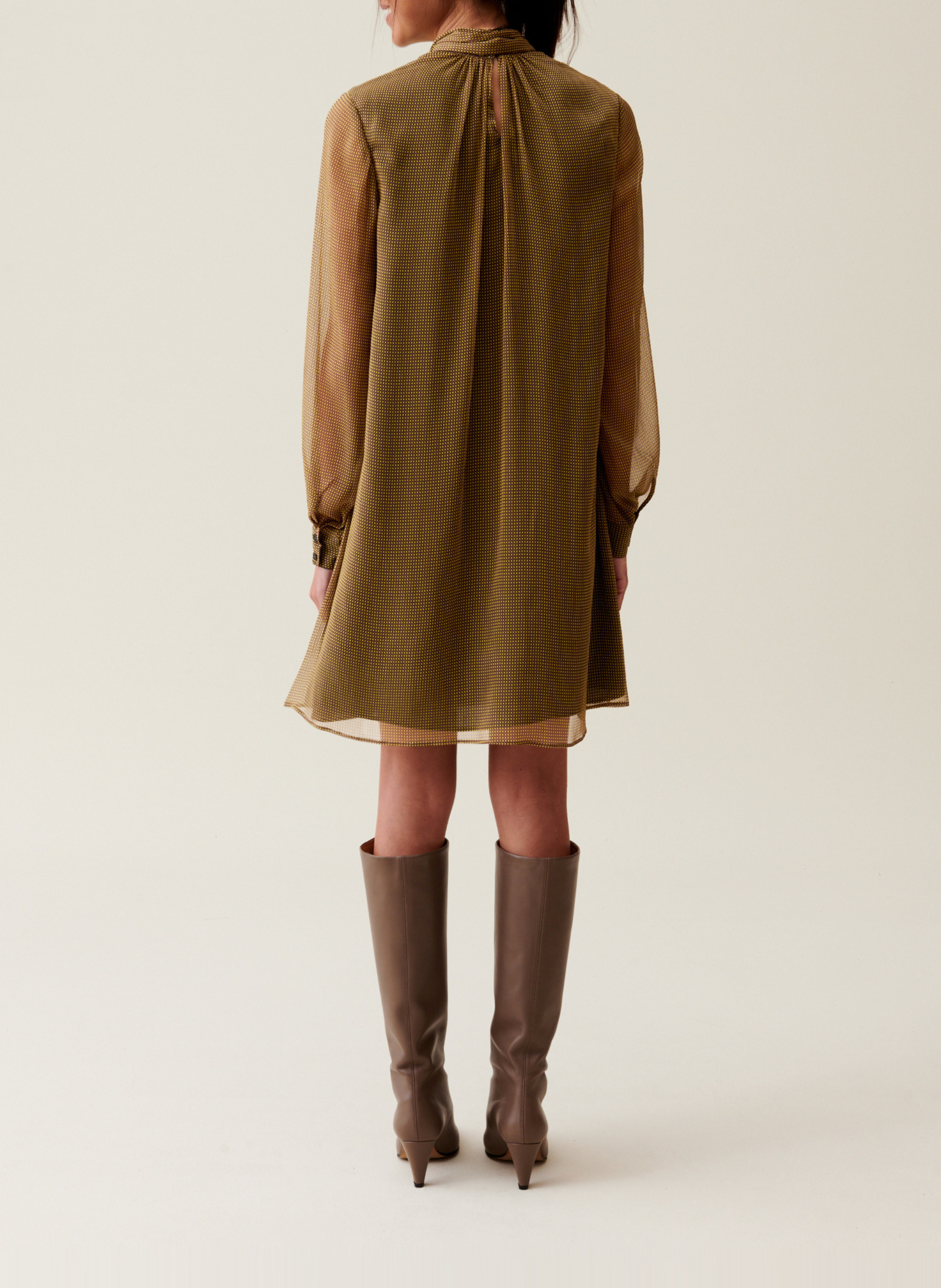 Short dress with pussy-bow collar CLAUDIE PIERLOT Yellow