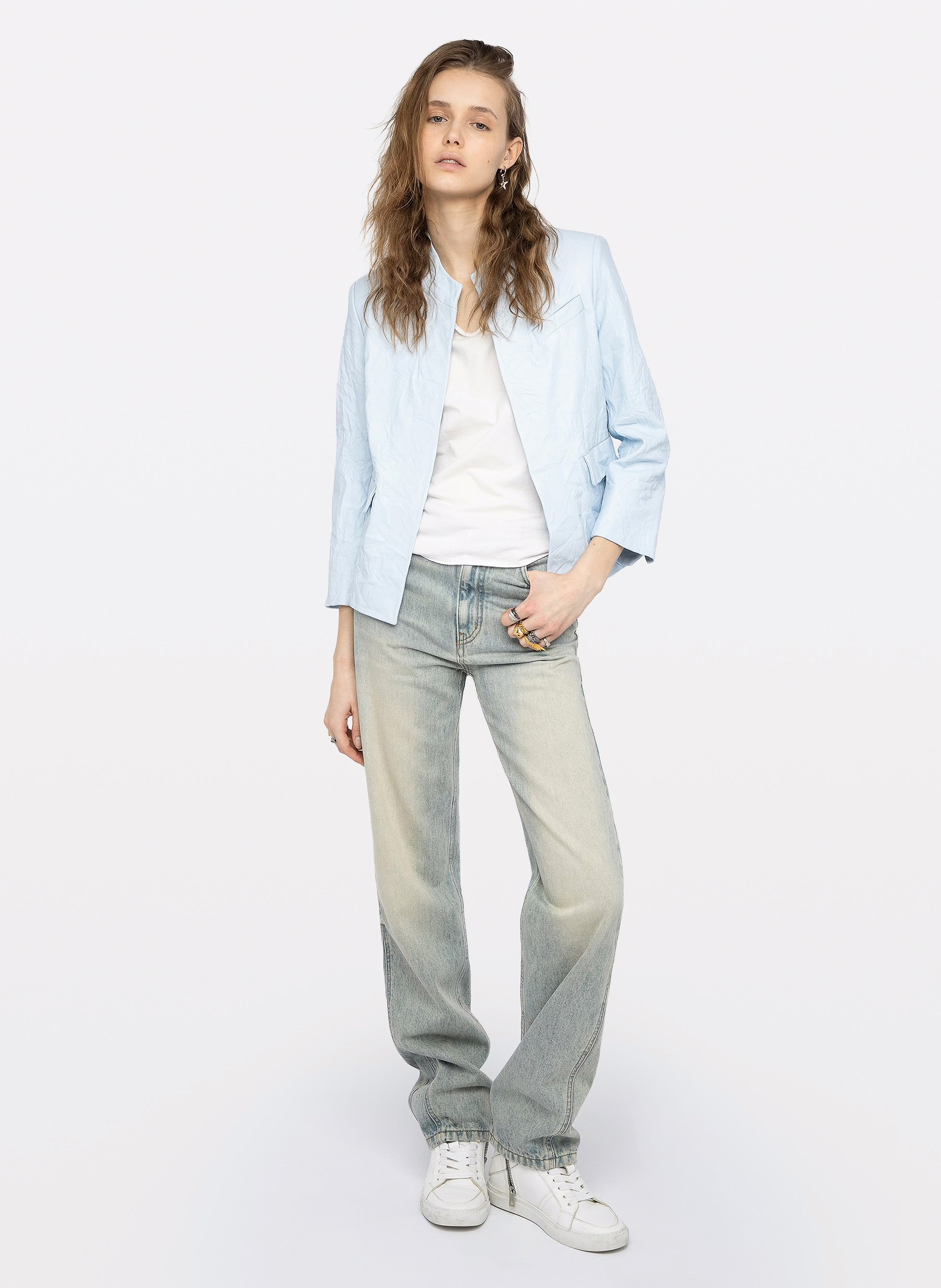 Blouson col rond en cuir ZADIG&VOLTAIRE Blue