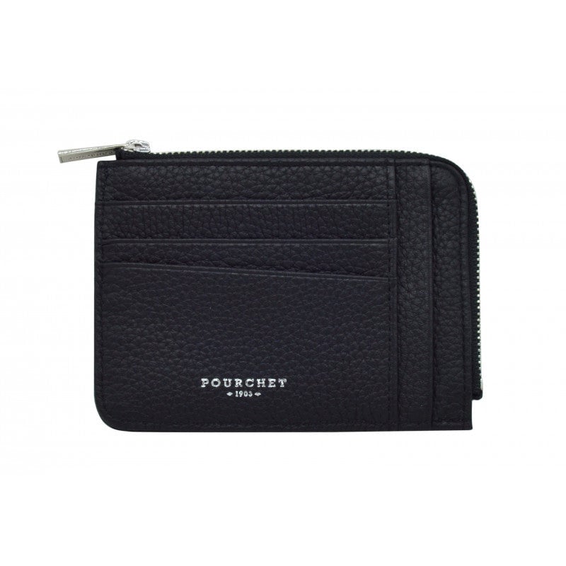 - 100% leather, - 6 cardholder slots, - 1 central compartment, - Size: L10 x H7 cm. POURCHET Black