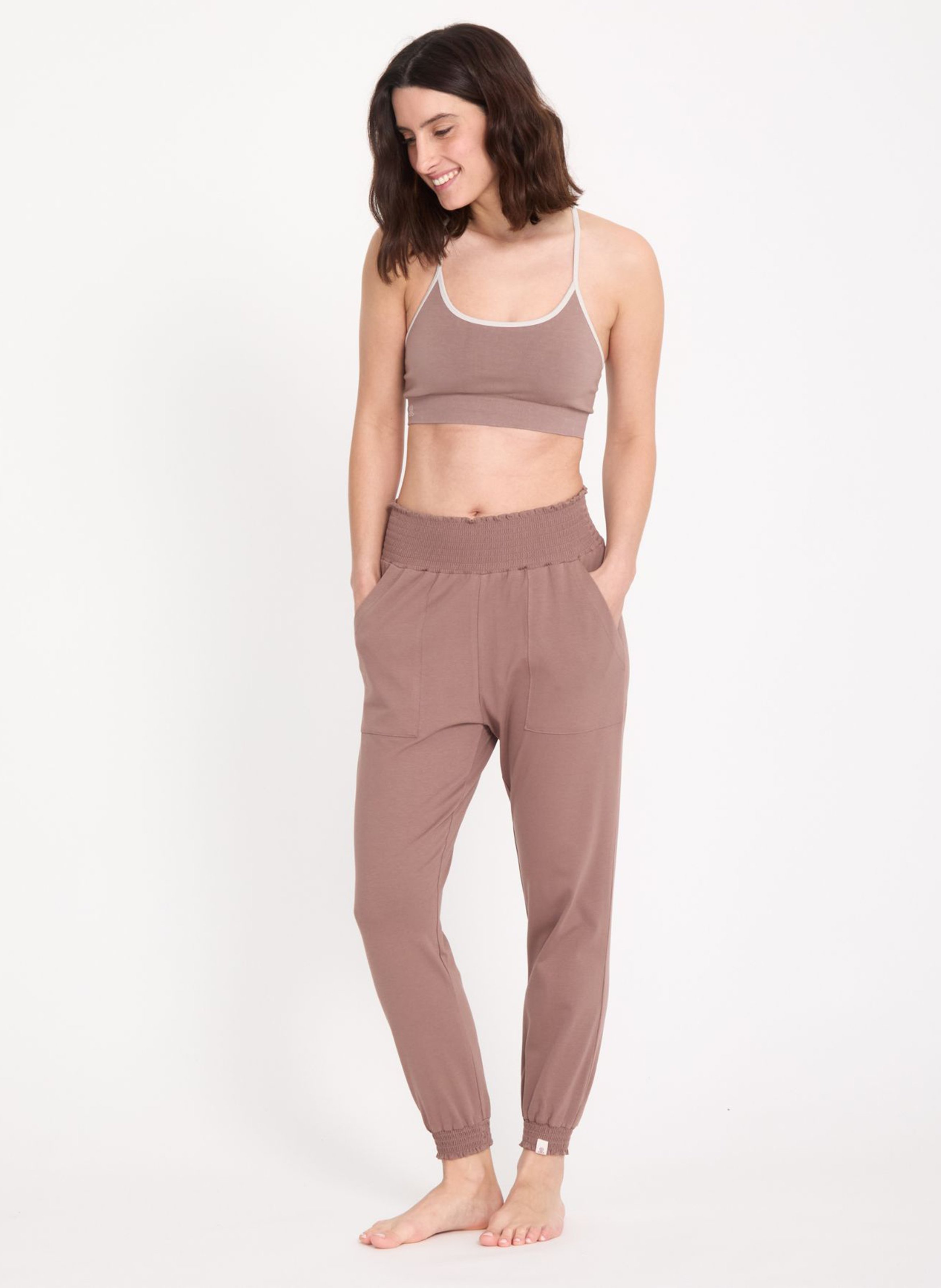 Pantalon de sport taille haute en coton mélangé YOGA SEARCHER Rose