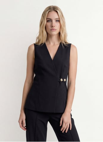 Gilet Blazer Femme Sans Manches Col V – Élégant Uni Été Travail & Casual