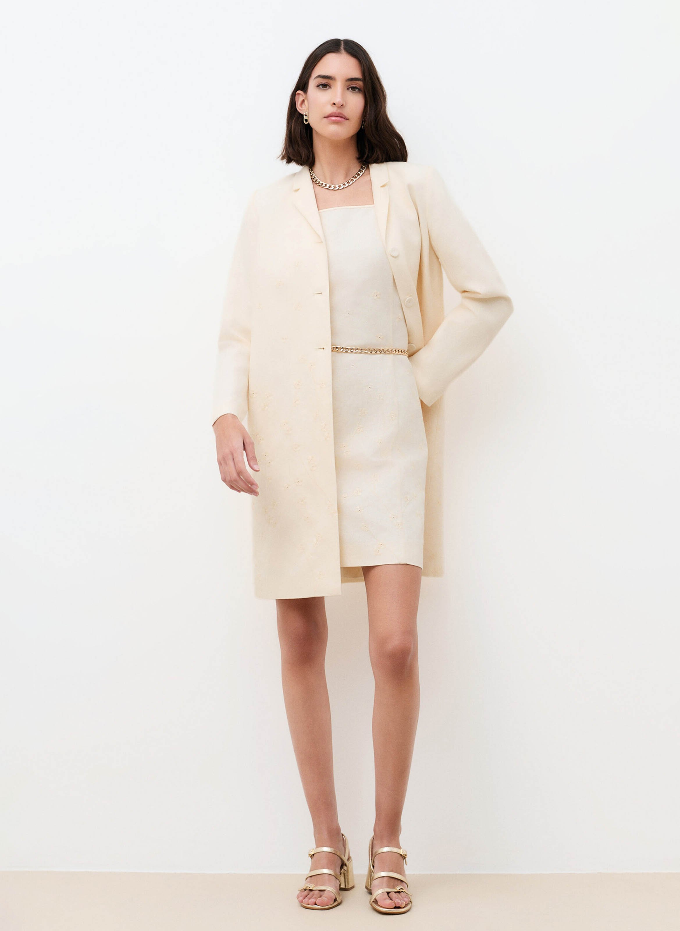 Veste col tailleur en coton mélangé CAROLL Beige