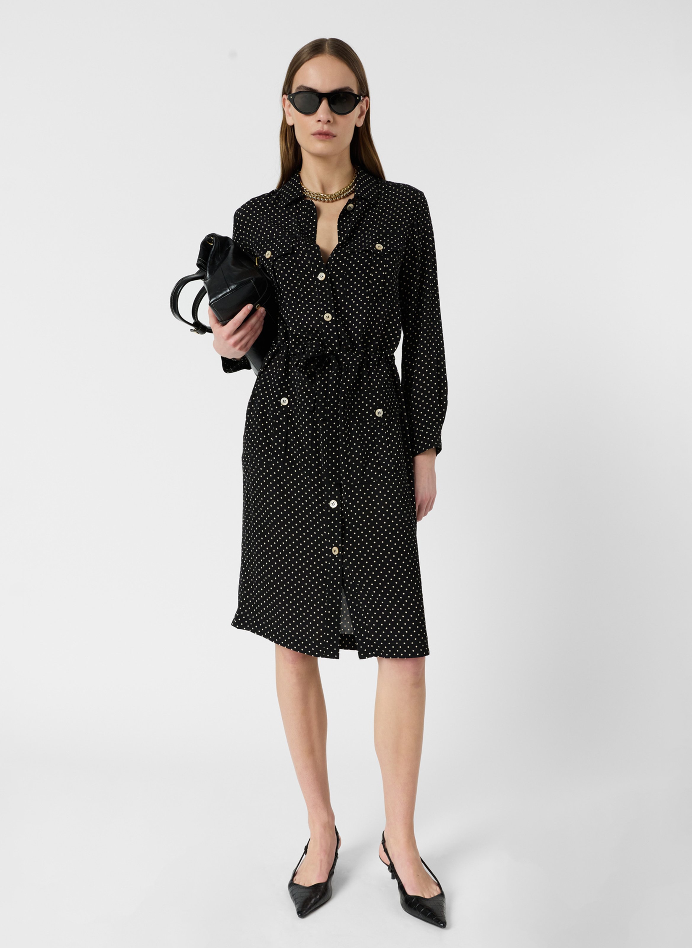 Robe midi col classique imprimée GERARD DAREL Negro