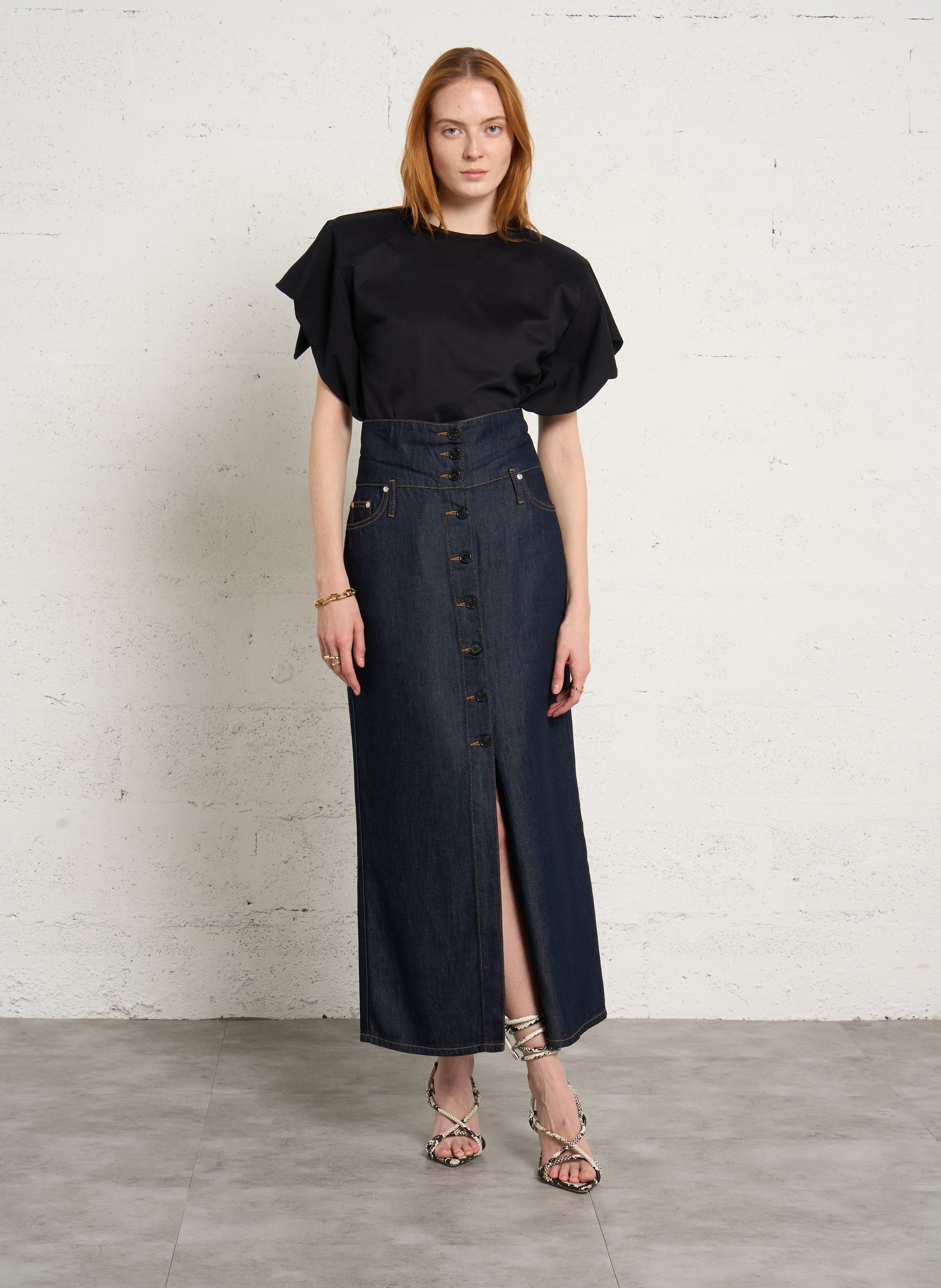 Jupe midi en denim IRO Bleu