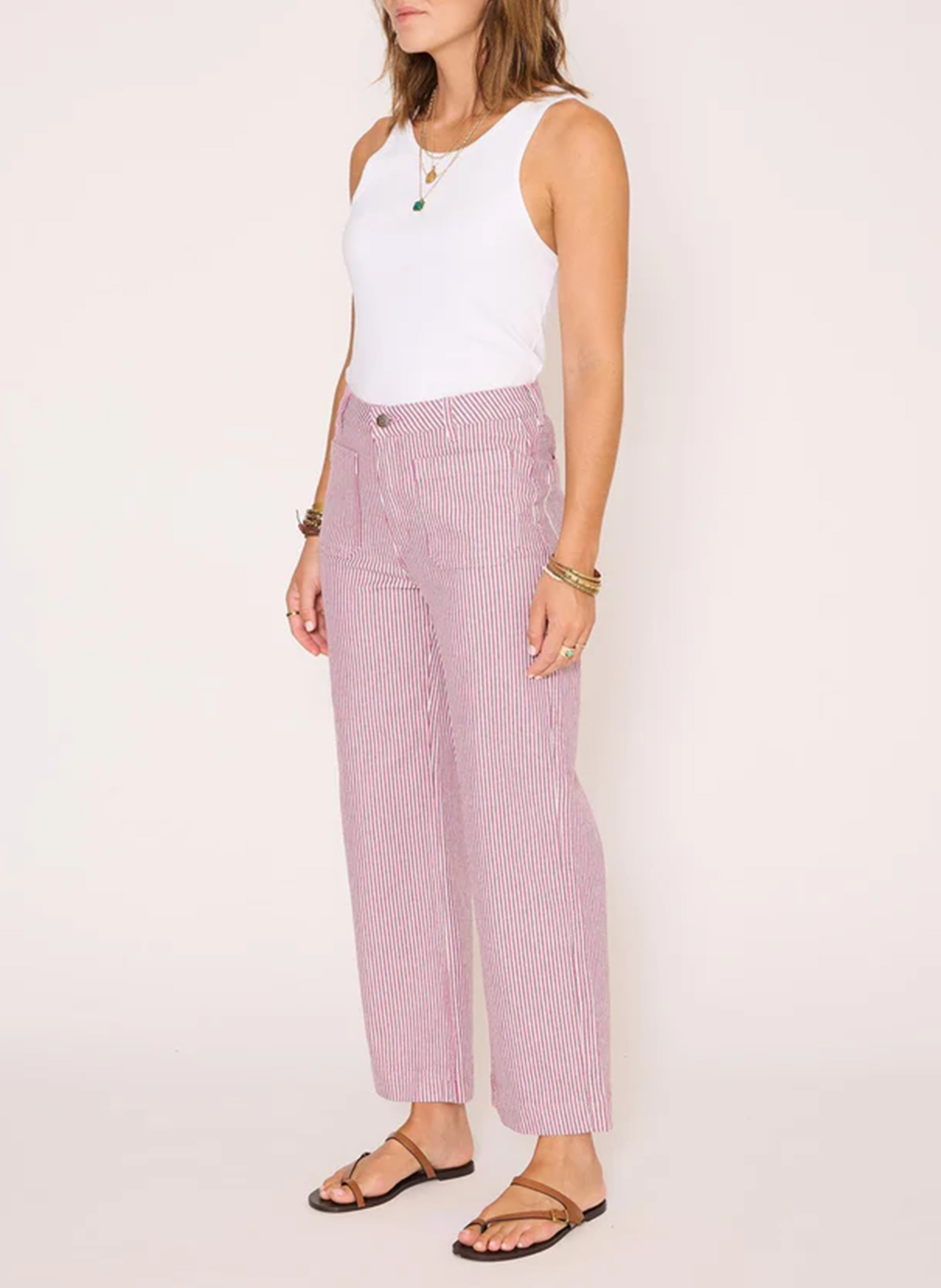 Pantalon droit en coton mélangé rayé MKT Rose