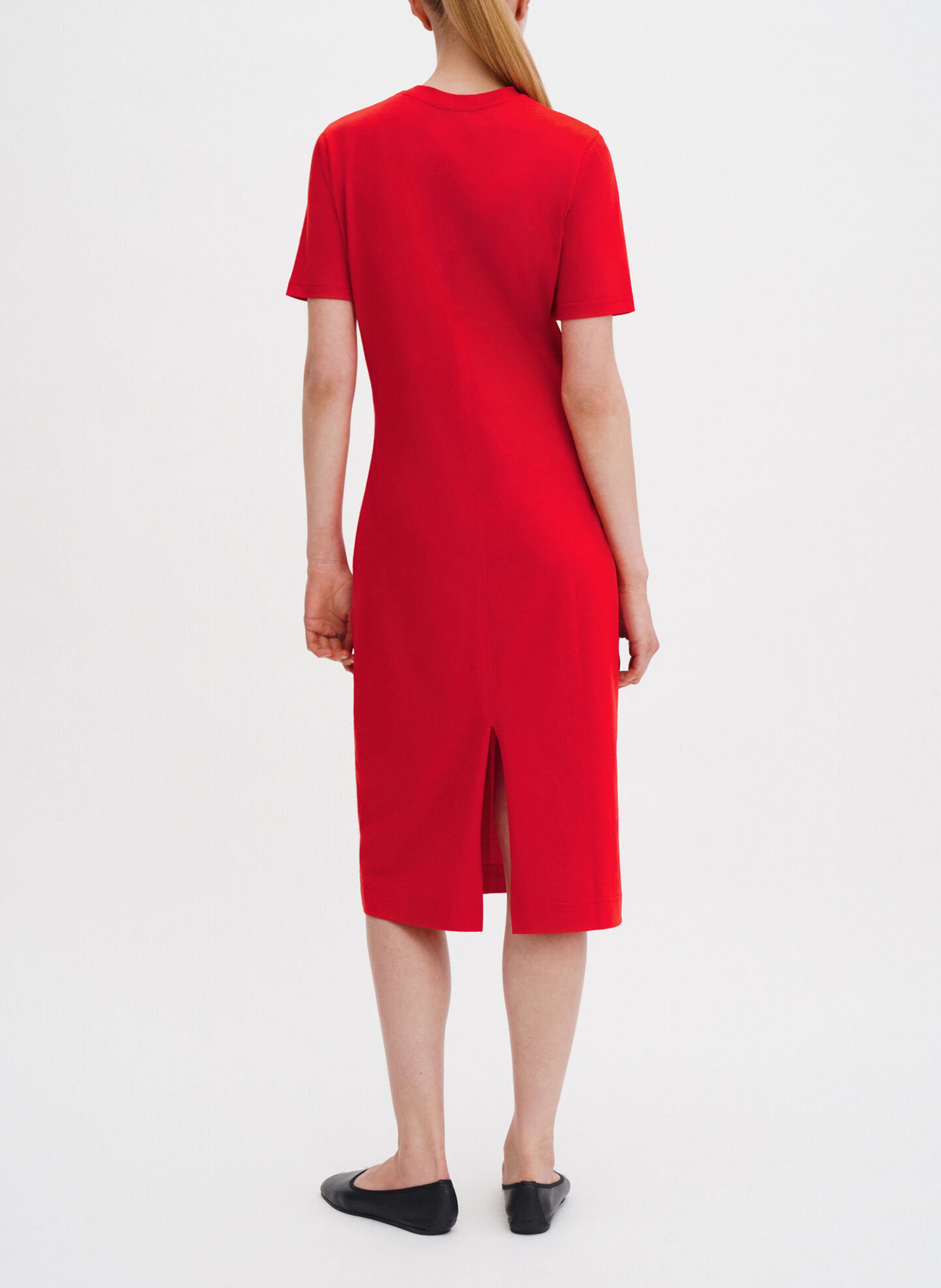 Vestido midi recto cuello redondo liso FILIPPA K Rojo