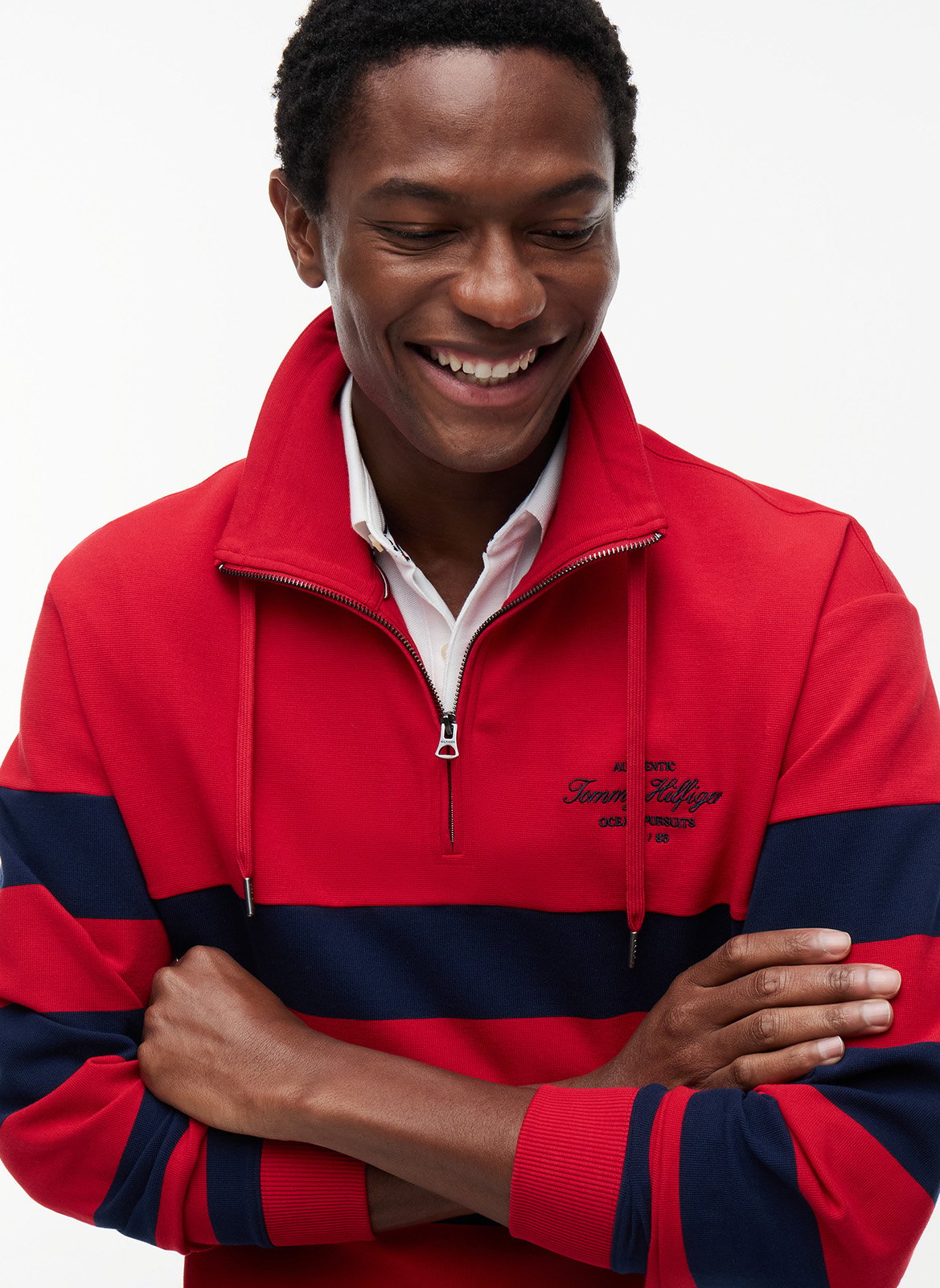 Striped mock neck zip-up sweatshirt TOMMY HILFIGER Red