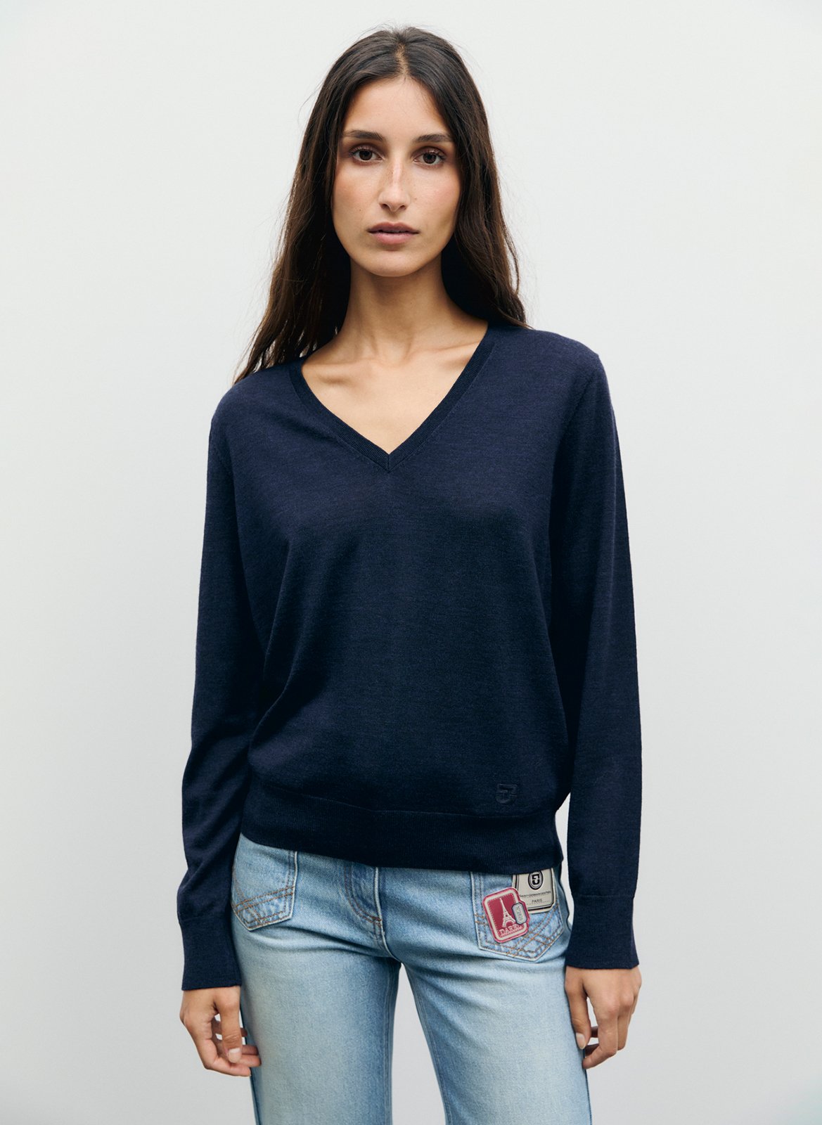 Pull droit col V en laine GERARD DAREL Bleu