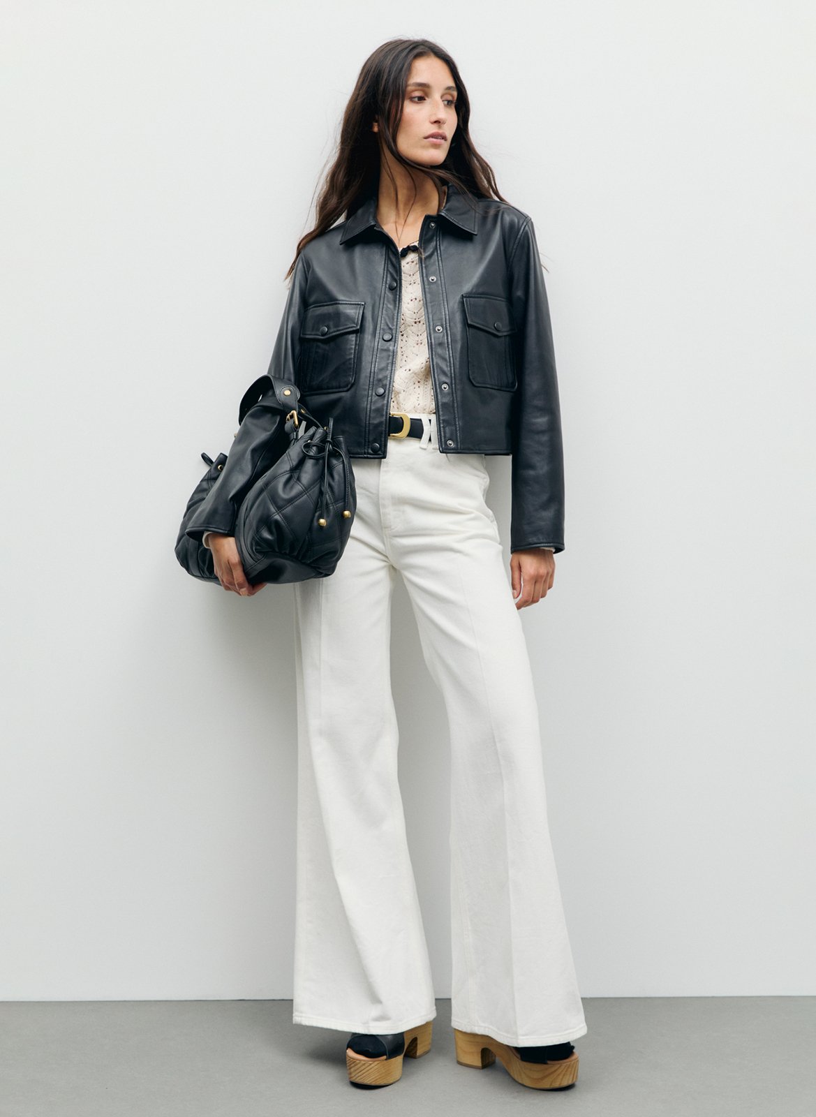 Veste droite col classique en cuir GERARD DAREL Noir
