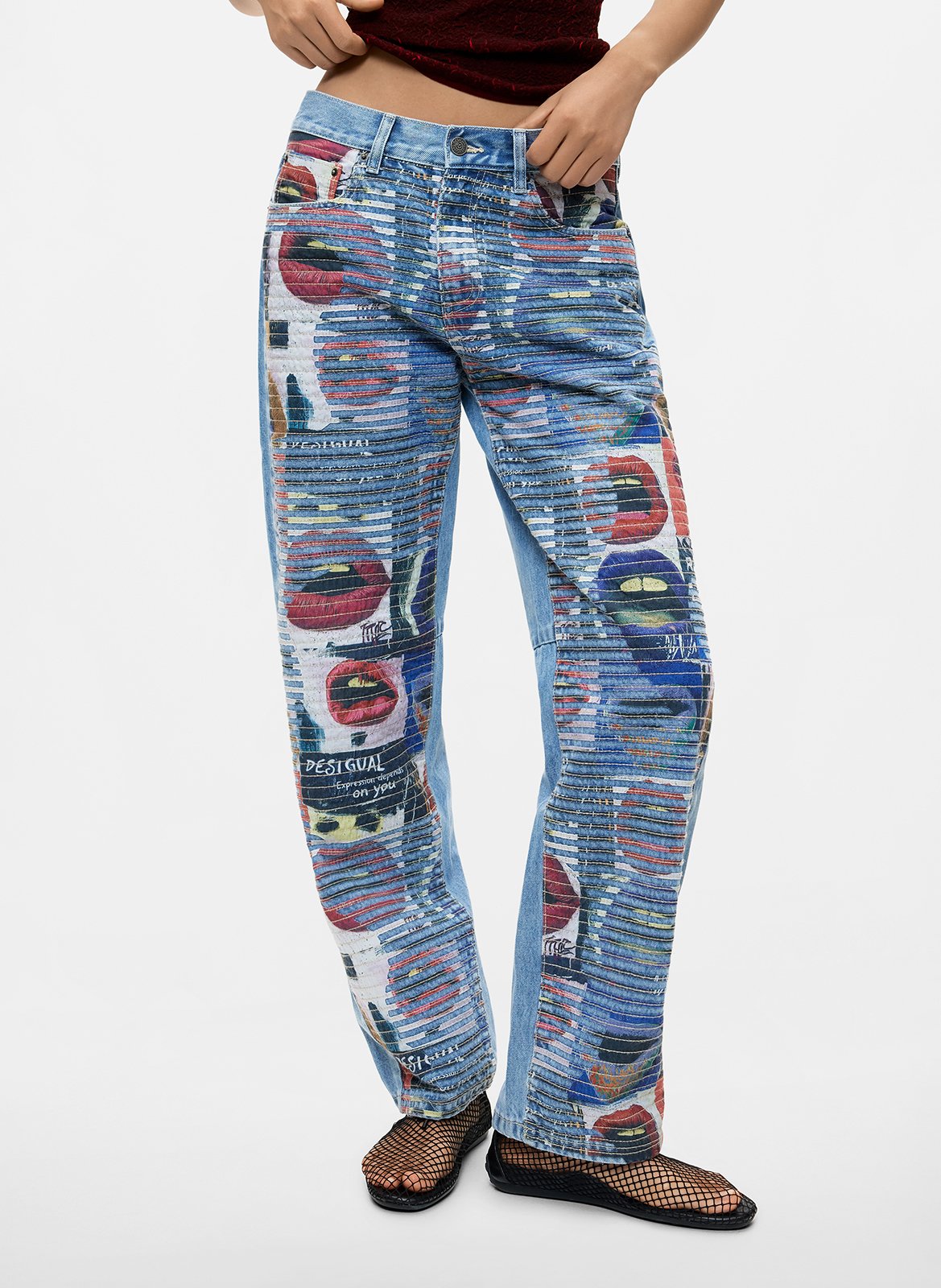 Jean droit en coton imprimé DESIGUAL Bleu