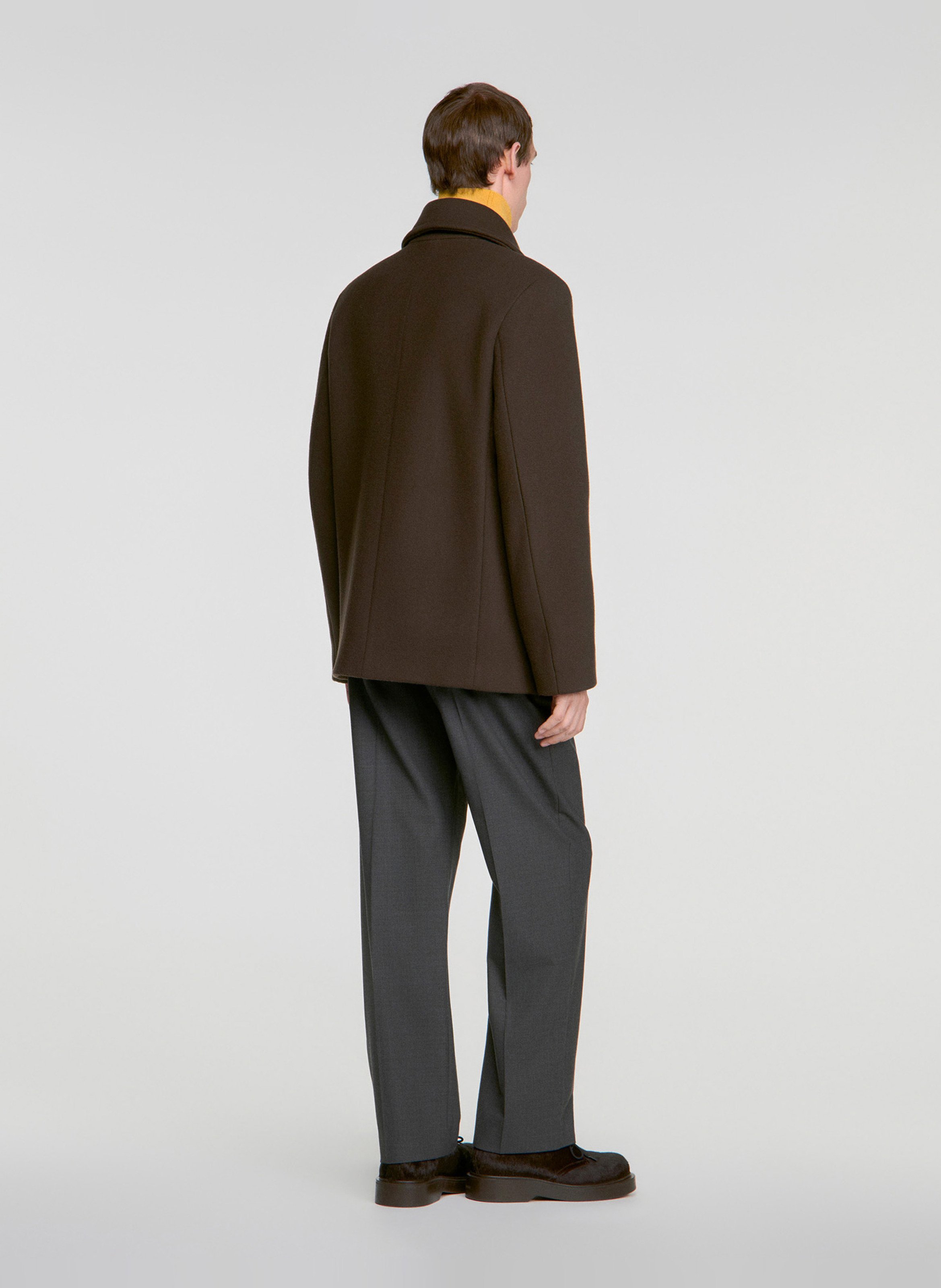 Manteau col tailleur en laine mélangée SANDRO Marron