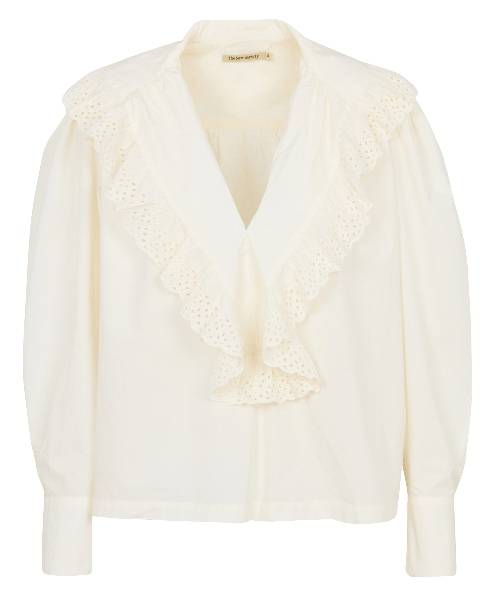 Blouse droite col V à volants en coton THE NEW SOCIETY Blanc