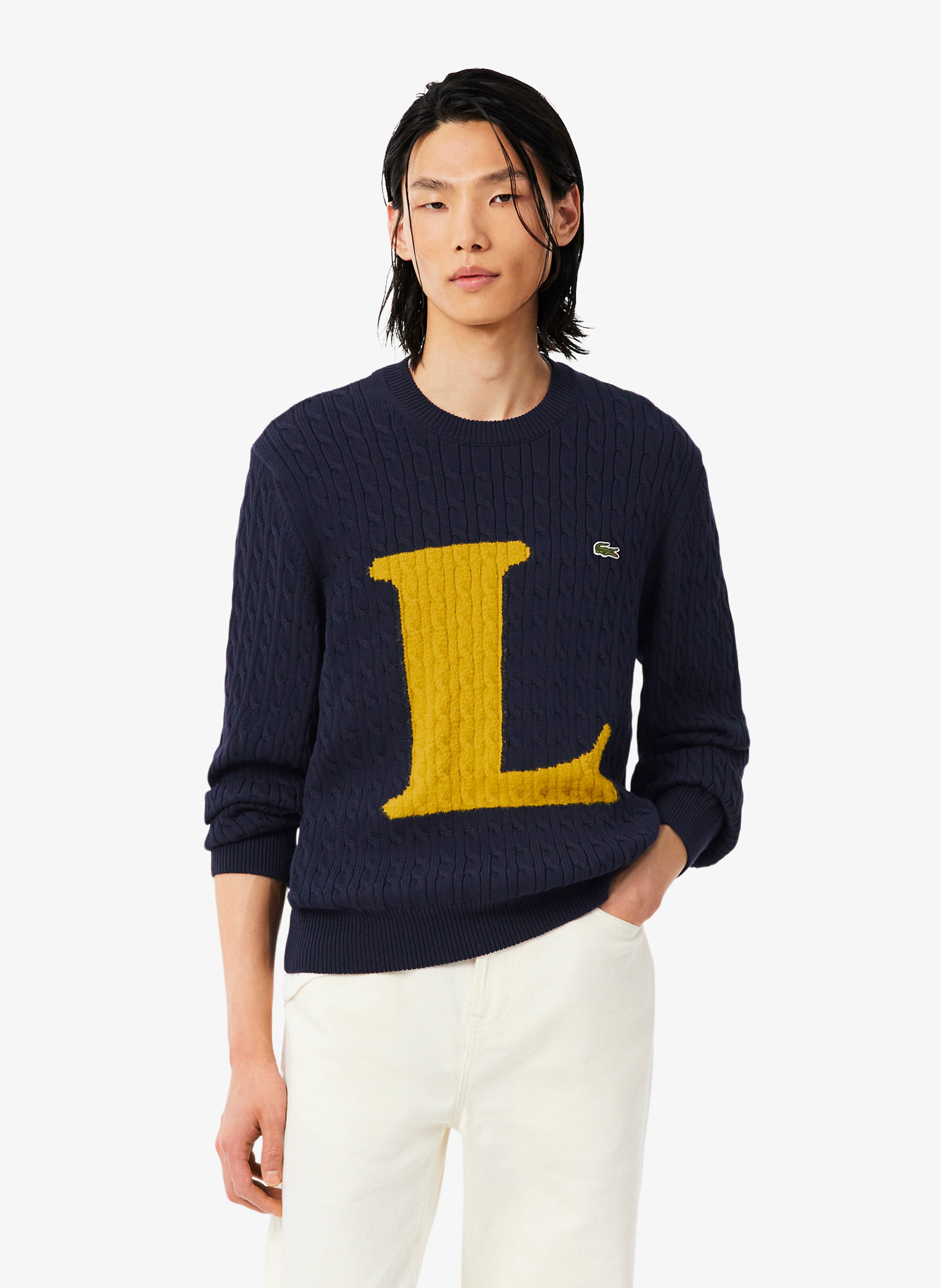 Gerader Pullover mit Rundhalsausschnitt aus Baumwollmischung mit verdrehtem Detail LACOSTE Blau