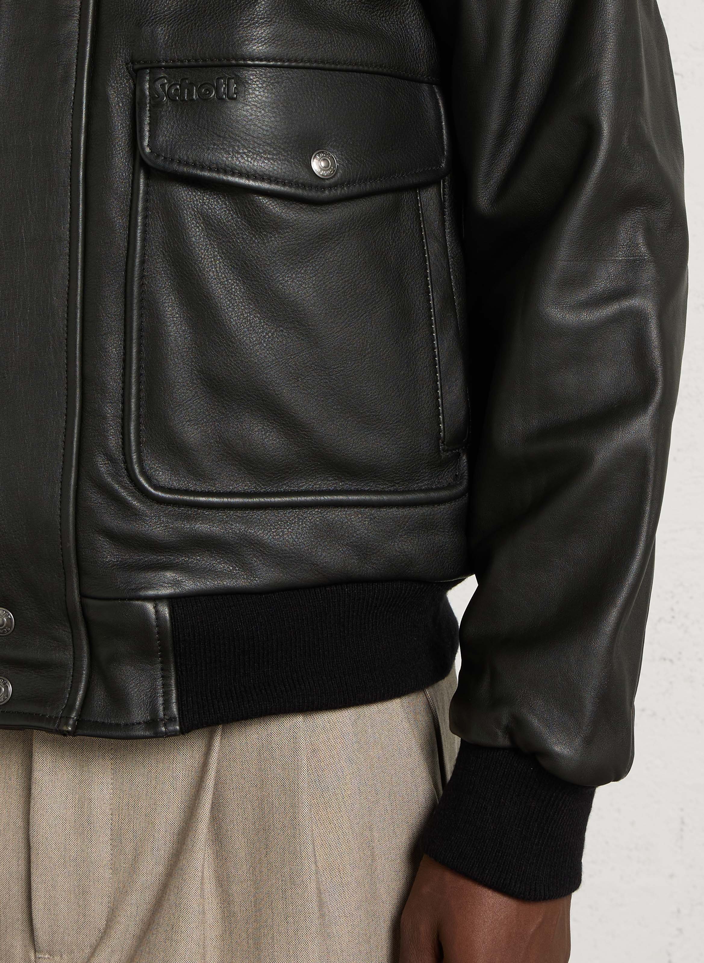 Chaqueta de piloto de cuero de vaca vintage SCHOTT Negro