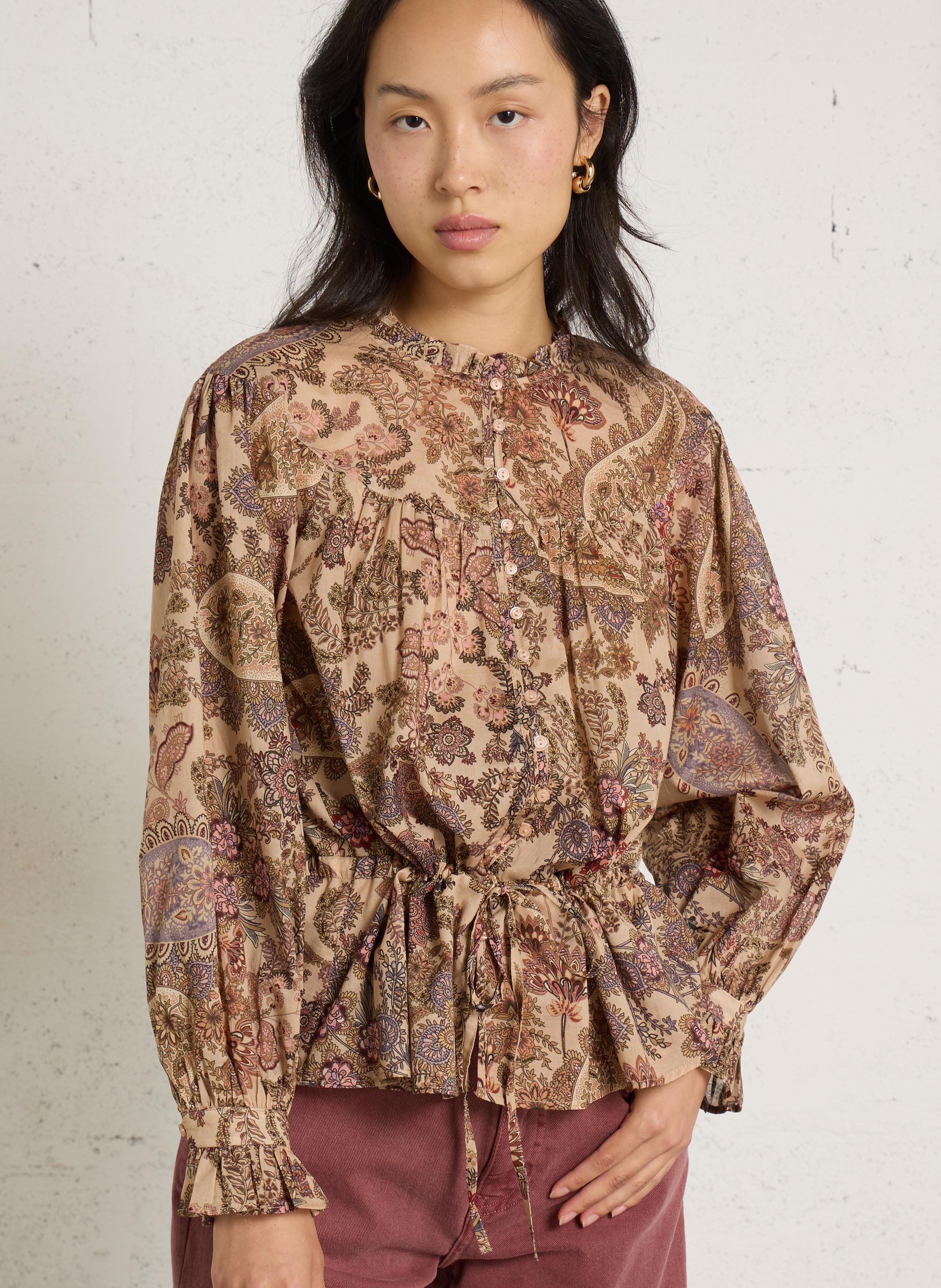 Gedrukte rechte katoenen blouse SUD EXPRESS Wit
