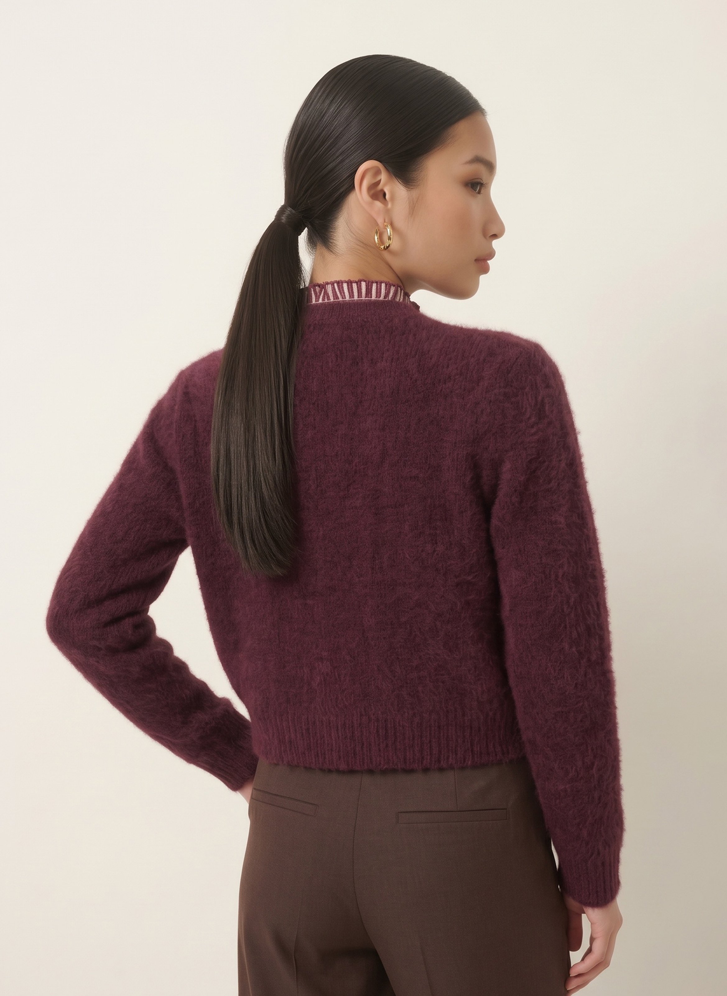 Gerade geschnittene Strickjacke mit Rundhalskragen KOOKAI Rot