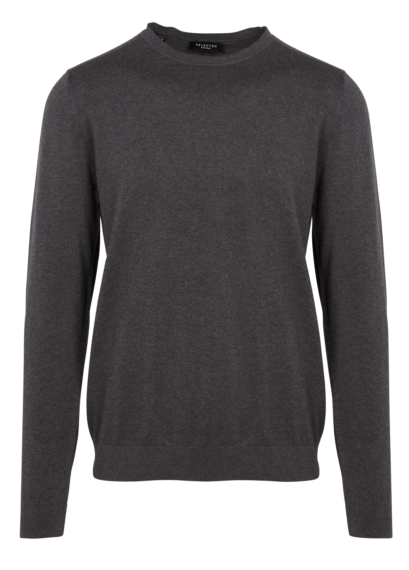Rundhalspullover aus Baumwolle, Regular Fit SELECTED Grau