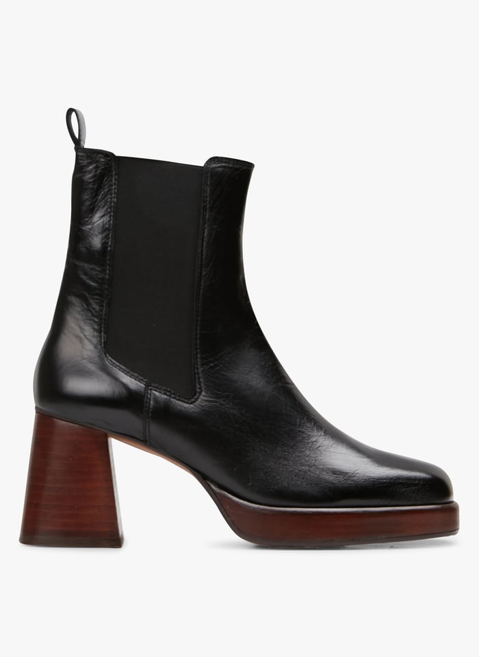 Bottines talons en cuir vieilli Noir