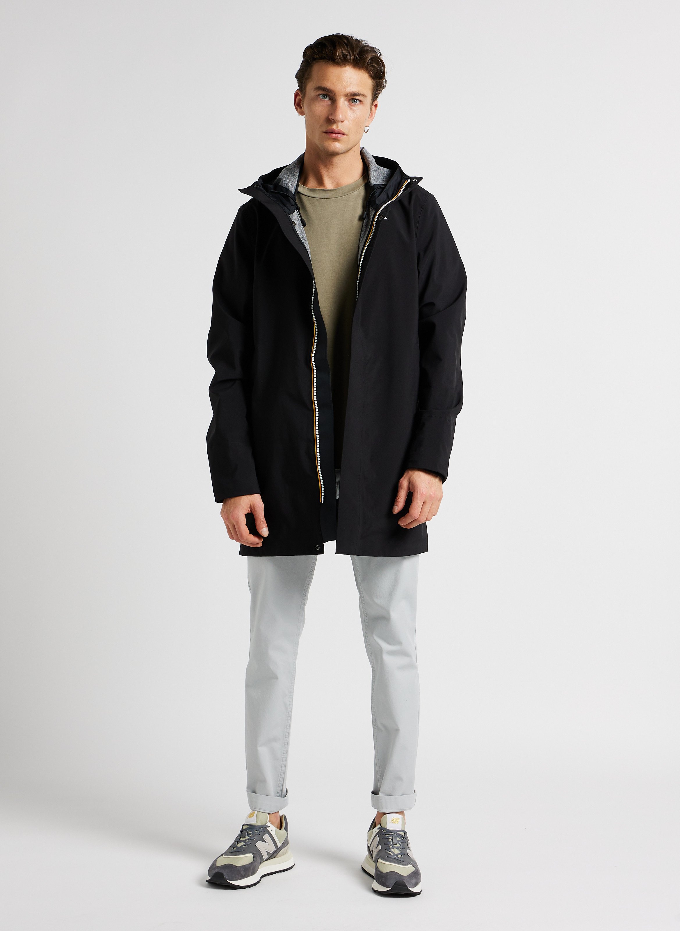 High-neck loose-fit hooded parka Black
