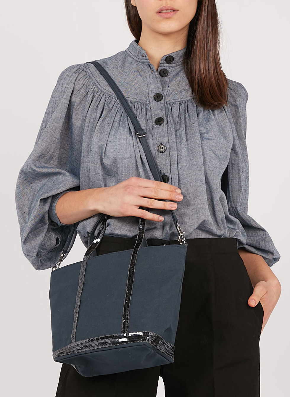 Mini cotton tote bag with sequins VANESSA BRUNO Black