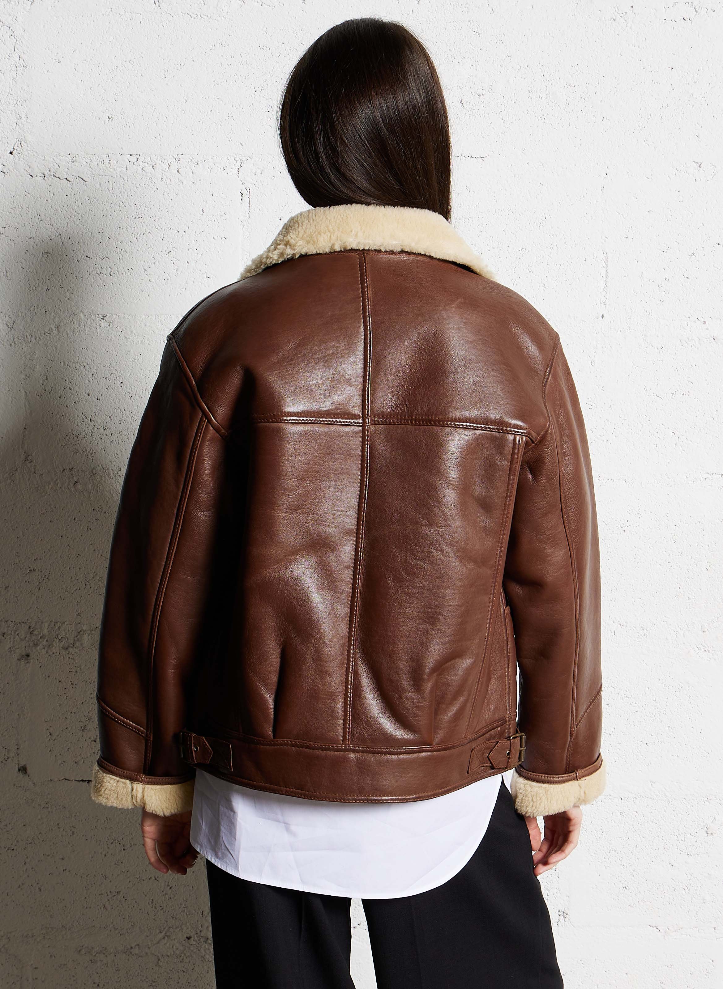 Veste droite en cuir MAISON 123 Marron