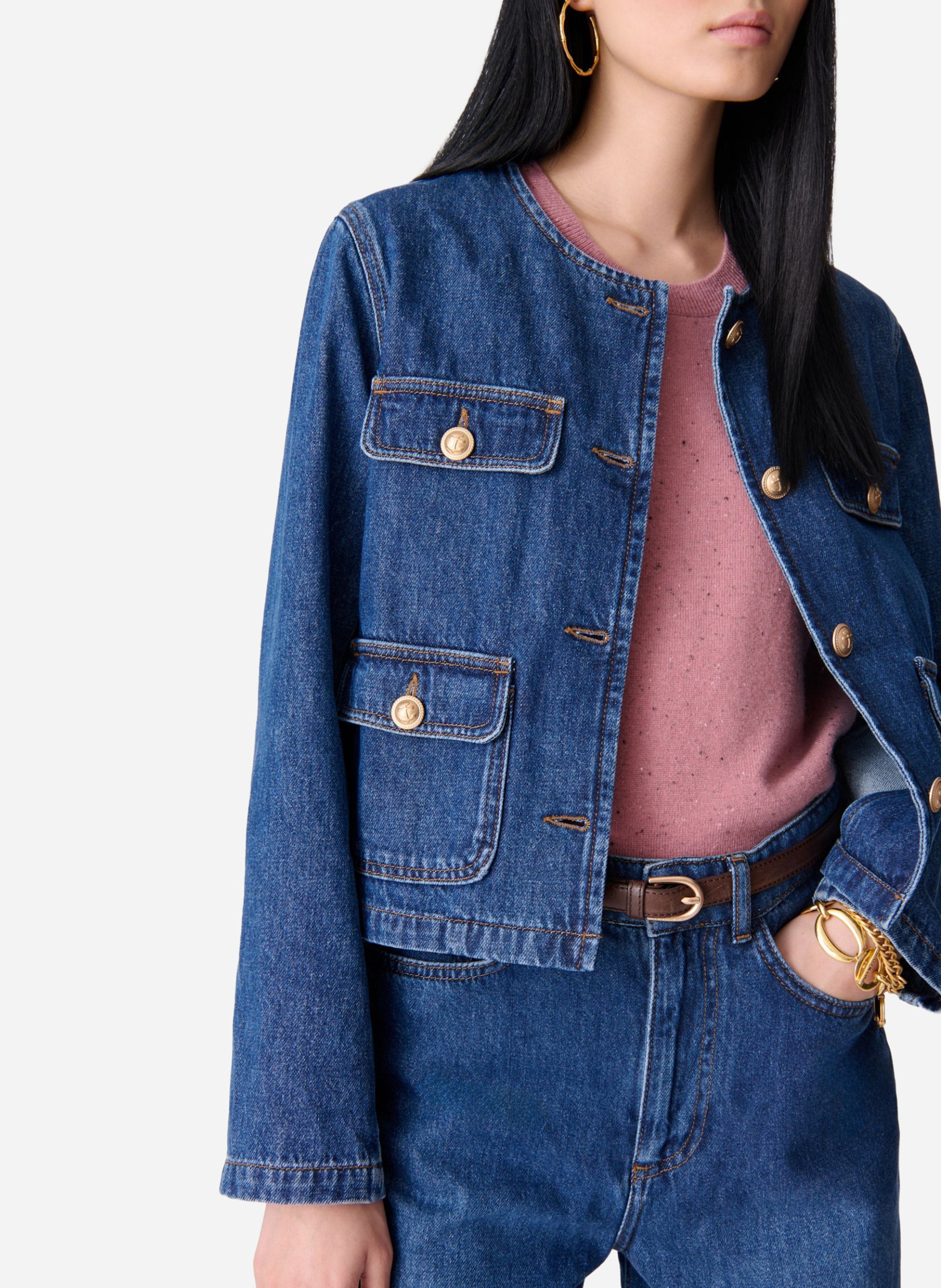 Cropped denim jacket with decorative buttons VANESSA BRUNO Blue