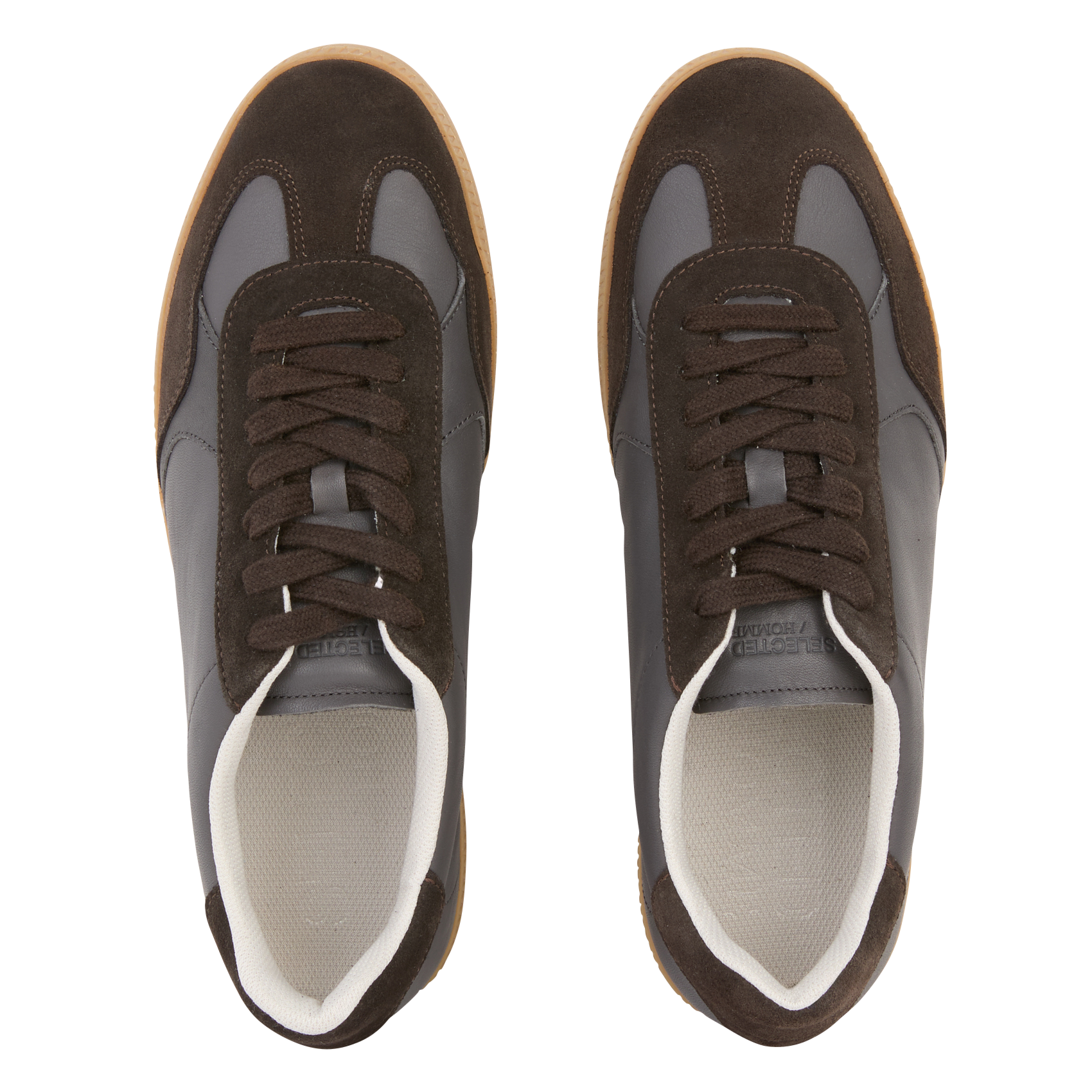 Low-top leather mix sneakers SELECTED Brown