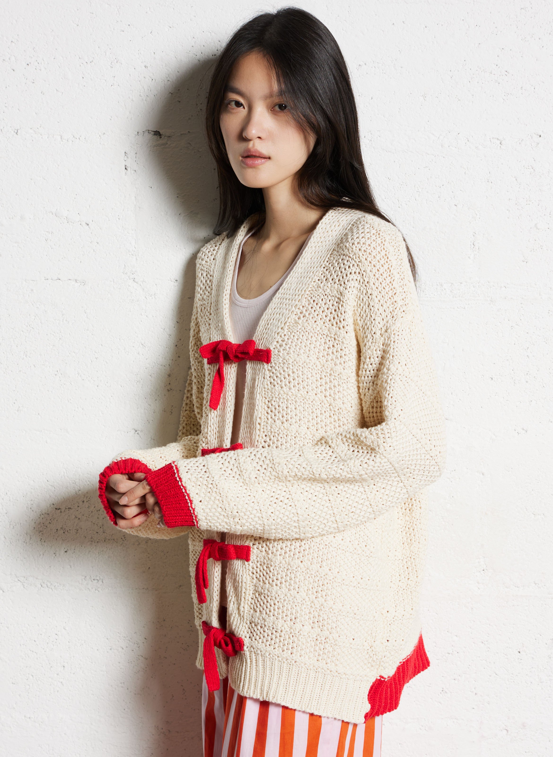 Gilet droit col v en coton mélangé DR BLOOM Beige