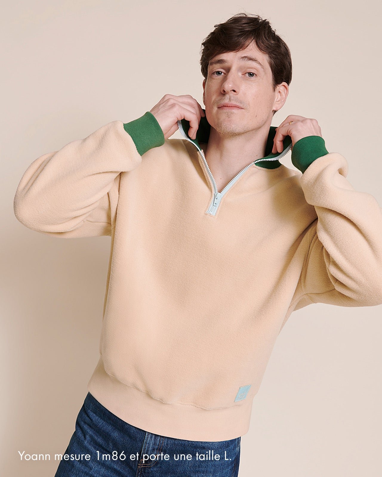 The Stan sweatshirt in recycled fleece with zippered collar EMOI EMOI Beige
