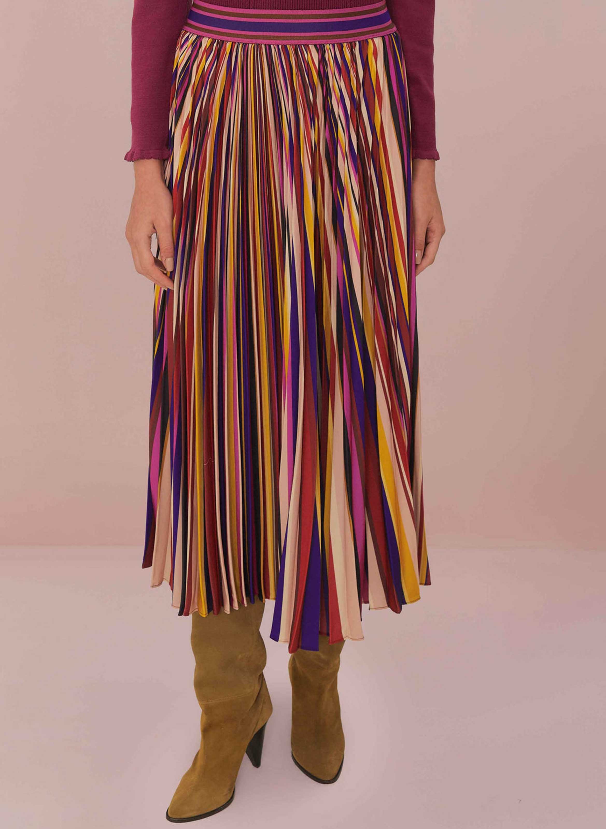 Striped pleated long skirt FARM RIO Multicolored