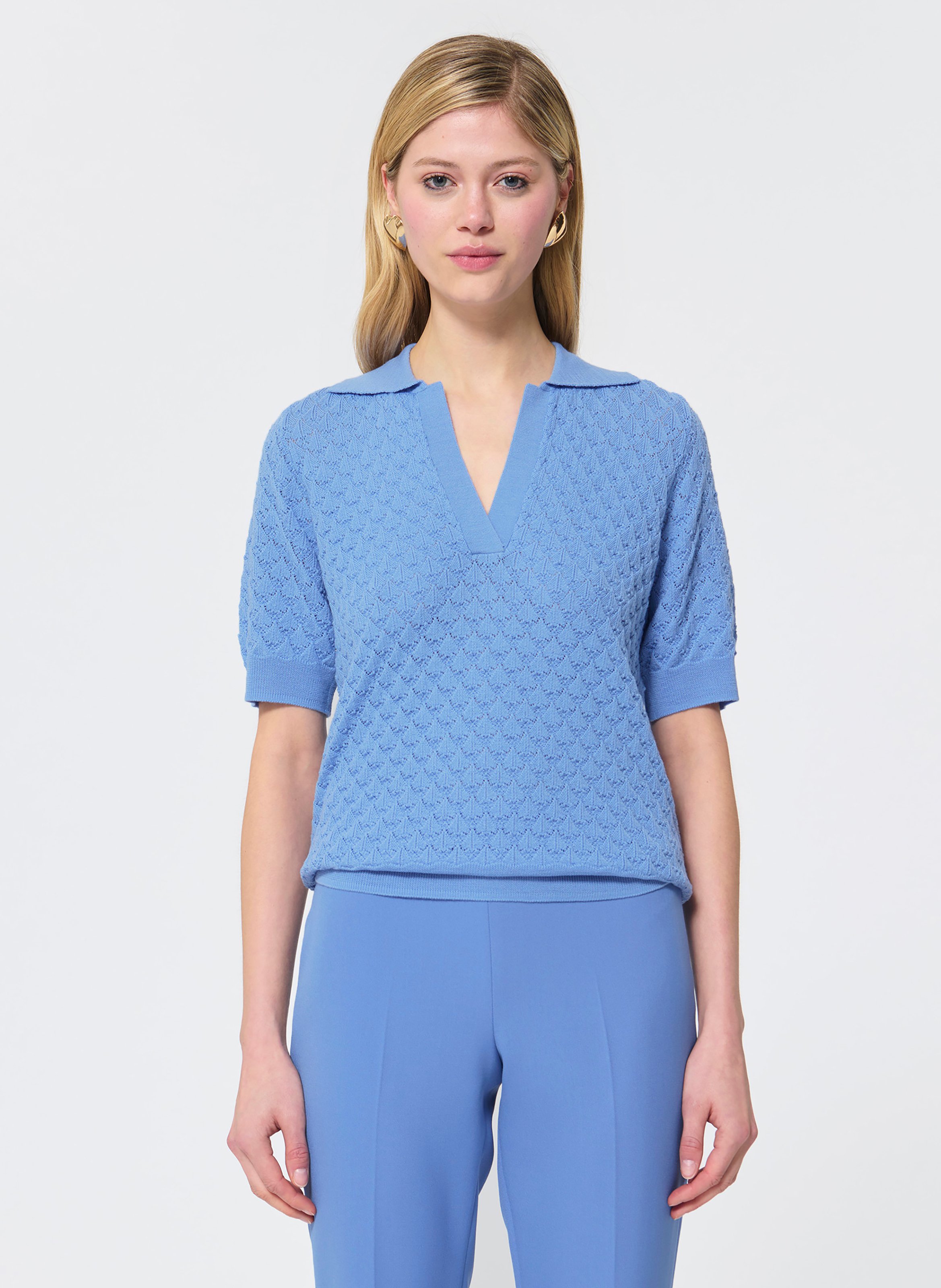 Pull polo en maille fantaisie TARA JARMON Bleu