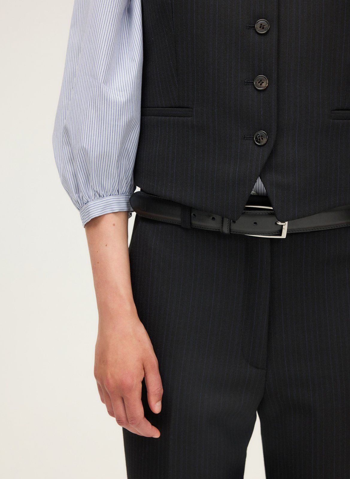 Fitted V-neck Striped Vest PABLO Black