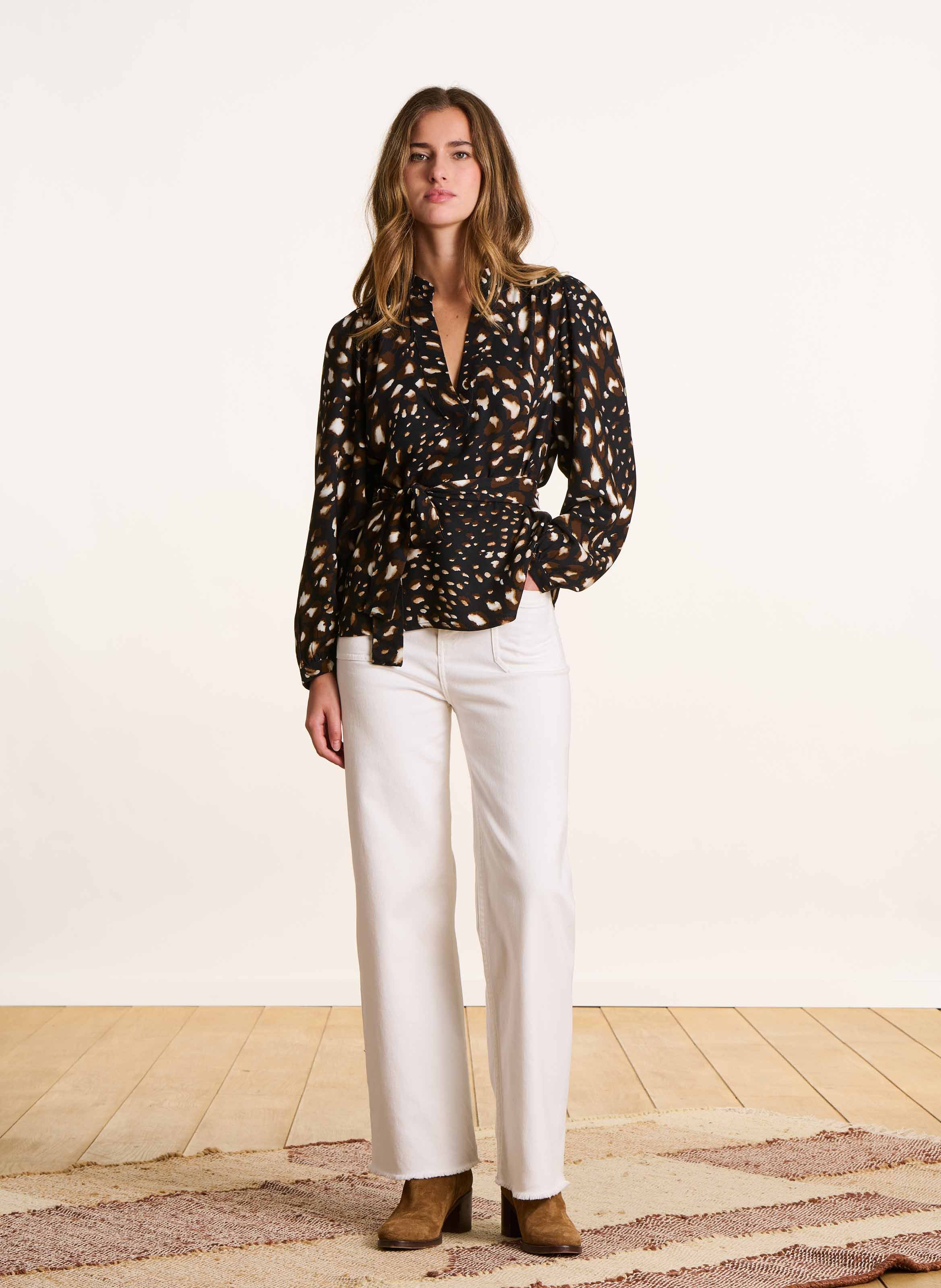 Blouse col tunisien imprimée  LA FEE MARABOUTEE Noir