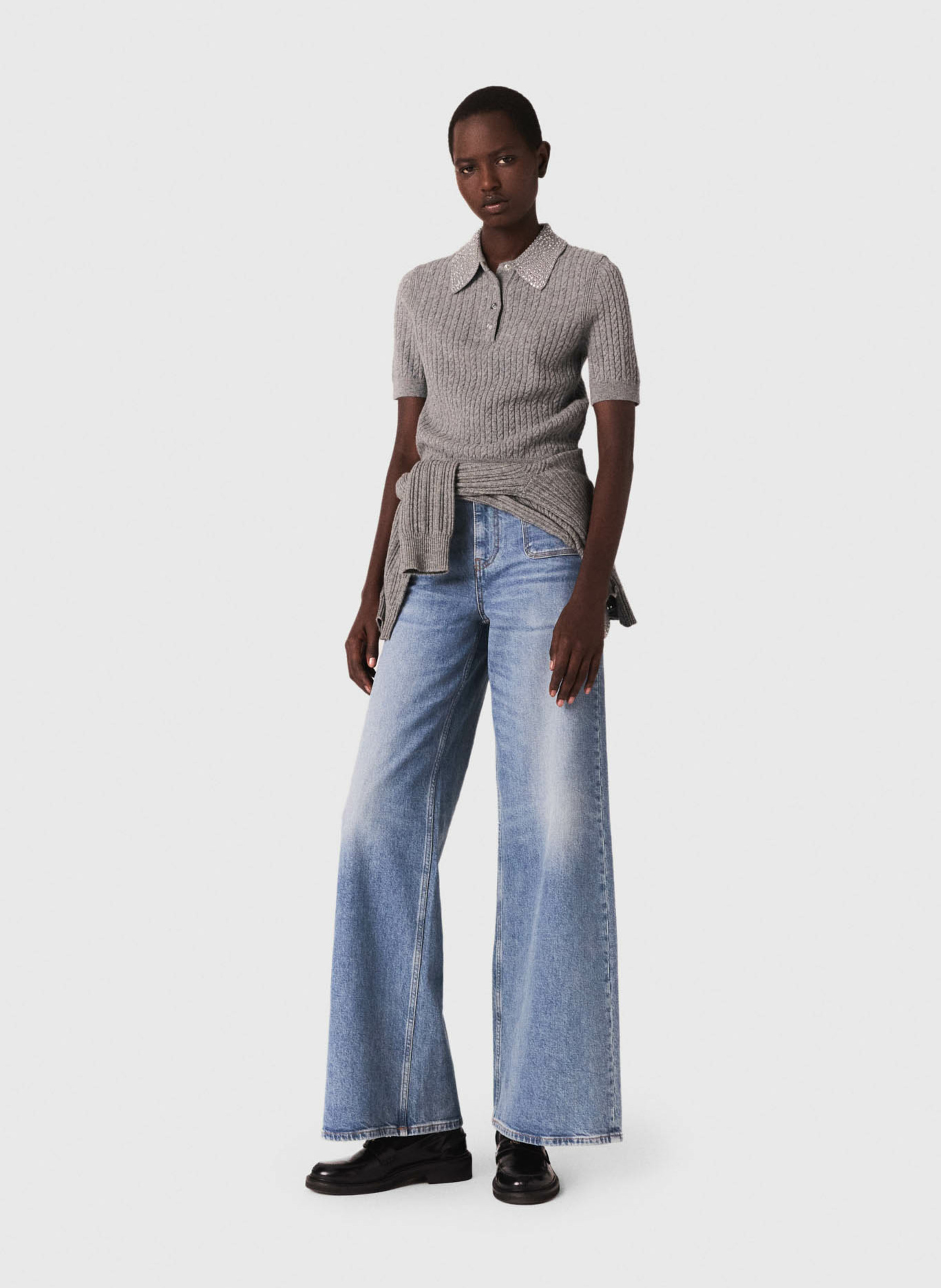 Pull col polo en laine MAJE Gris