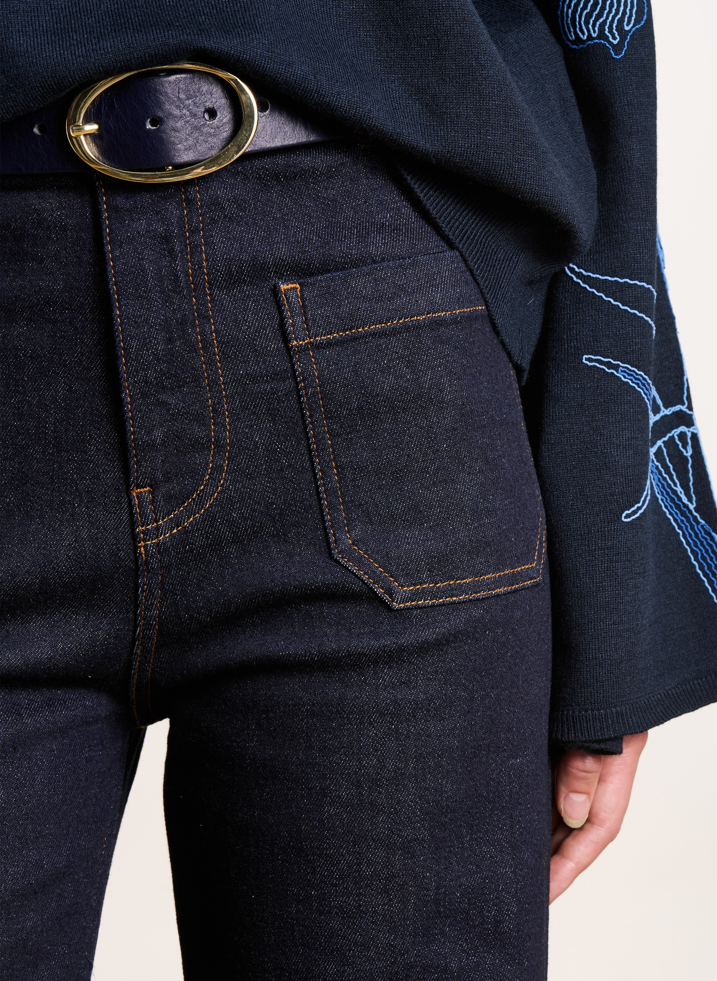 Jean droit taille haute en coton biologique mélangé LA FEE MARABOUTEE Bleu