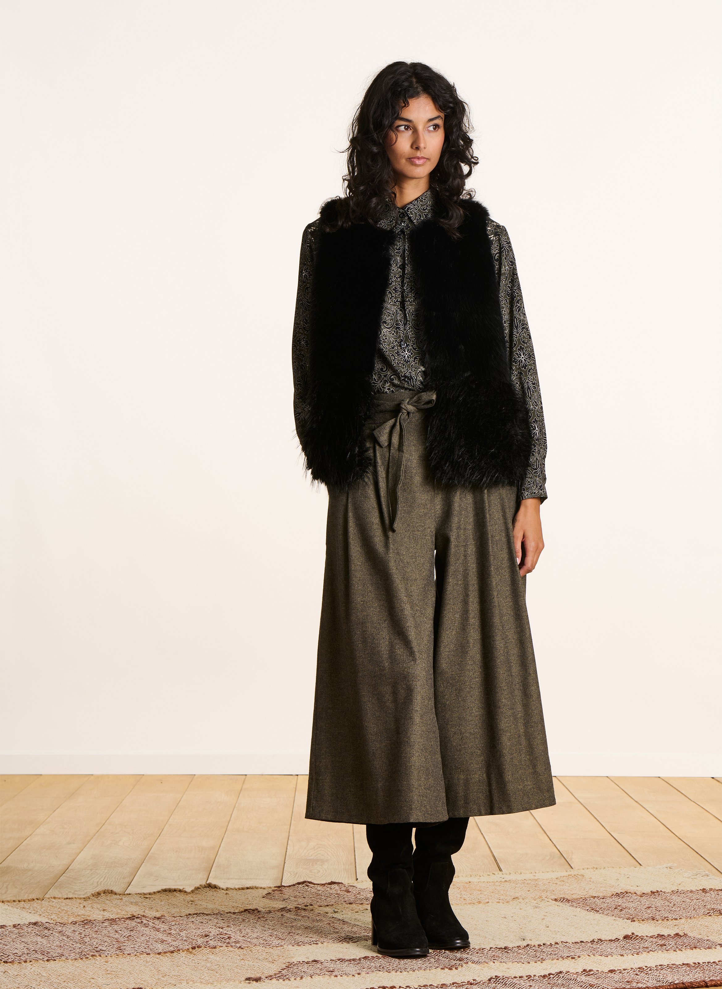 Faux fur jacket with round neck LA FEE MARABOUTEE Black