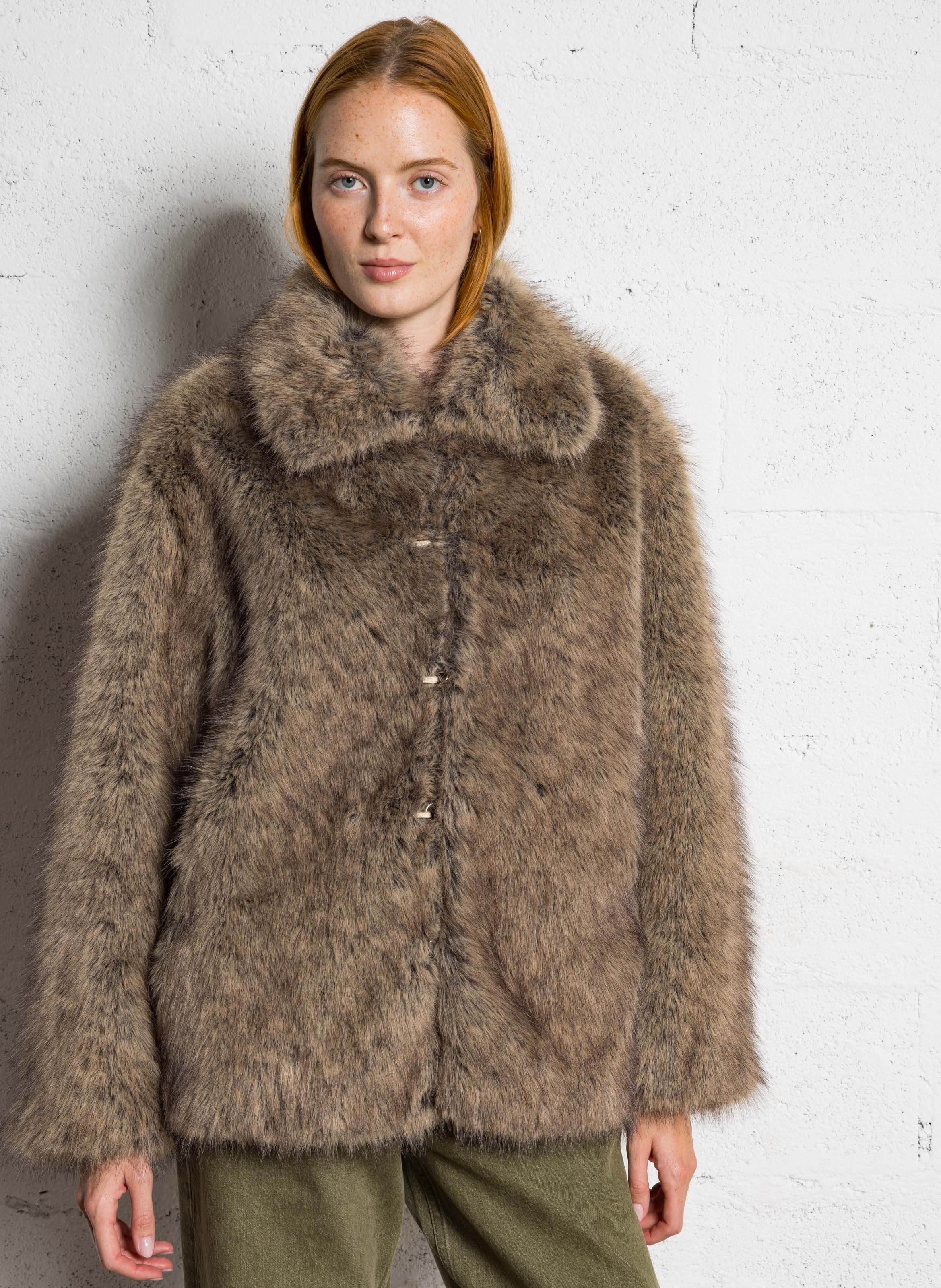 Jacket with classic collar and faux fur LIU JO Brown