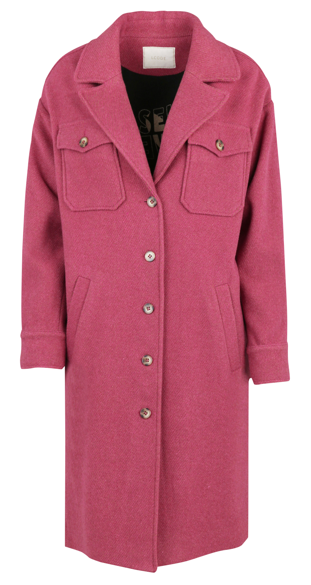 Striped straight coat in blended wool I CODE Pink