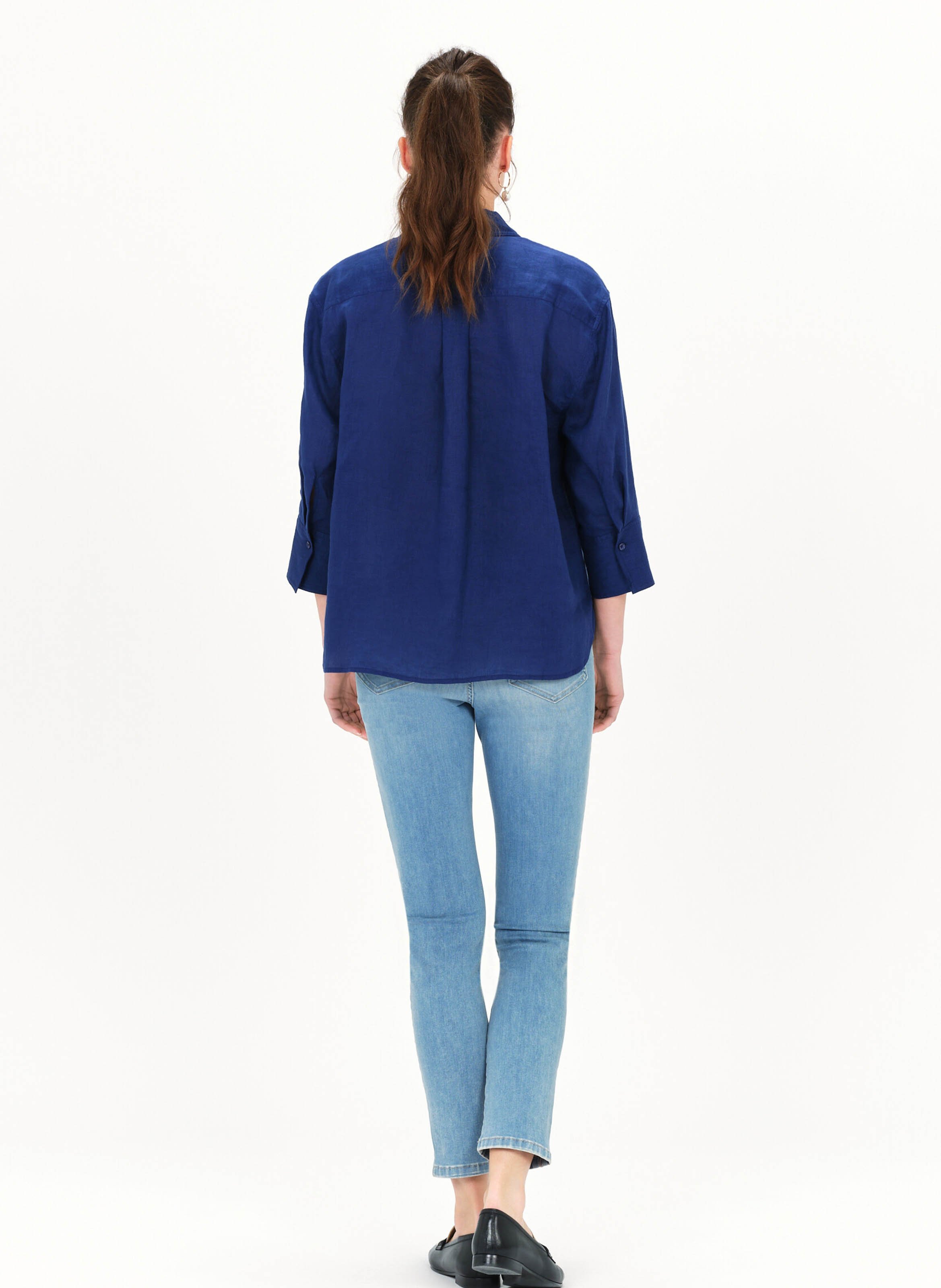 Straight linen shirt with classic collar CAROLL Blue